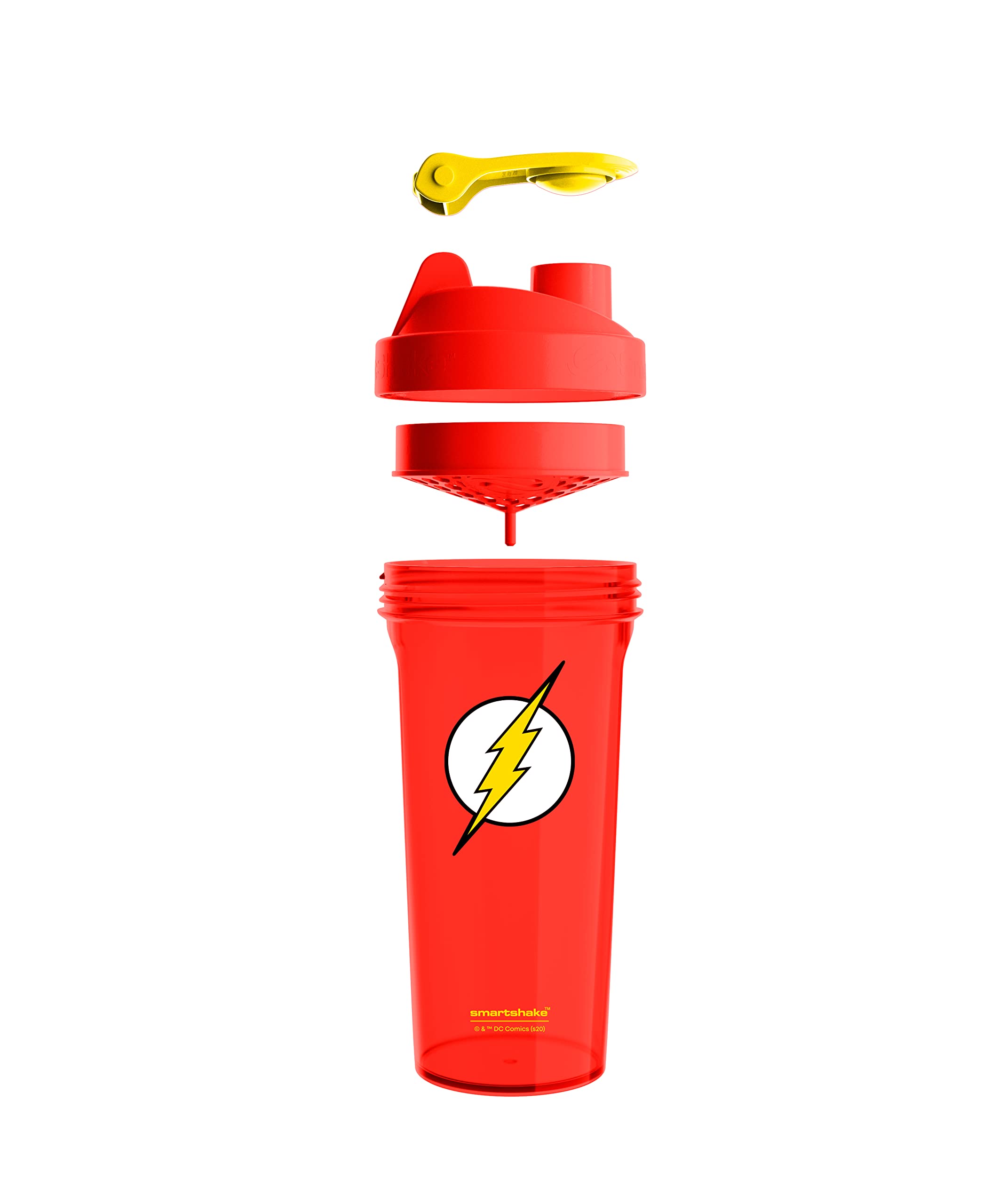 Smartshake Lite Justice League Protein Shaker Bottle 800ml - DC Comics Gym Water Bottle, BPA Free Leakproof Shaker for Protein Powder & Workout Drinks - The Flash Logo - Perfect for Gym, Fitness & Superhero Fans