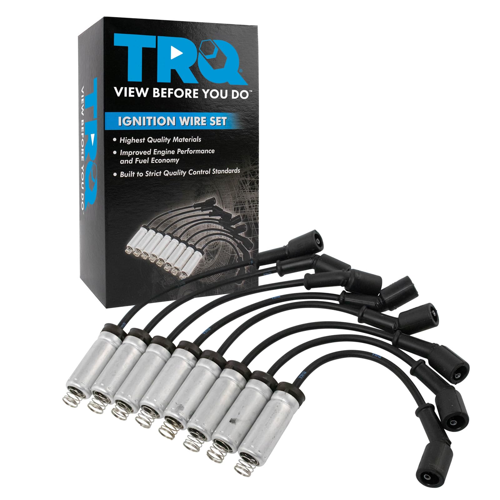 TRQ Ignition Spark Plug Wire Kit Set Compatible with GMC Chevrolet Silverado Sierra Pickup Truck & SUV V8 Engines - High Performance Replacement for Smooth Acceleration & Fuel Efficiency - Perfect for Off-Roading, Towing & Daily Commuting