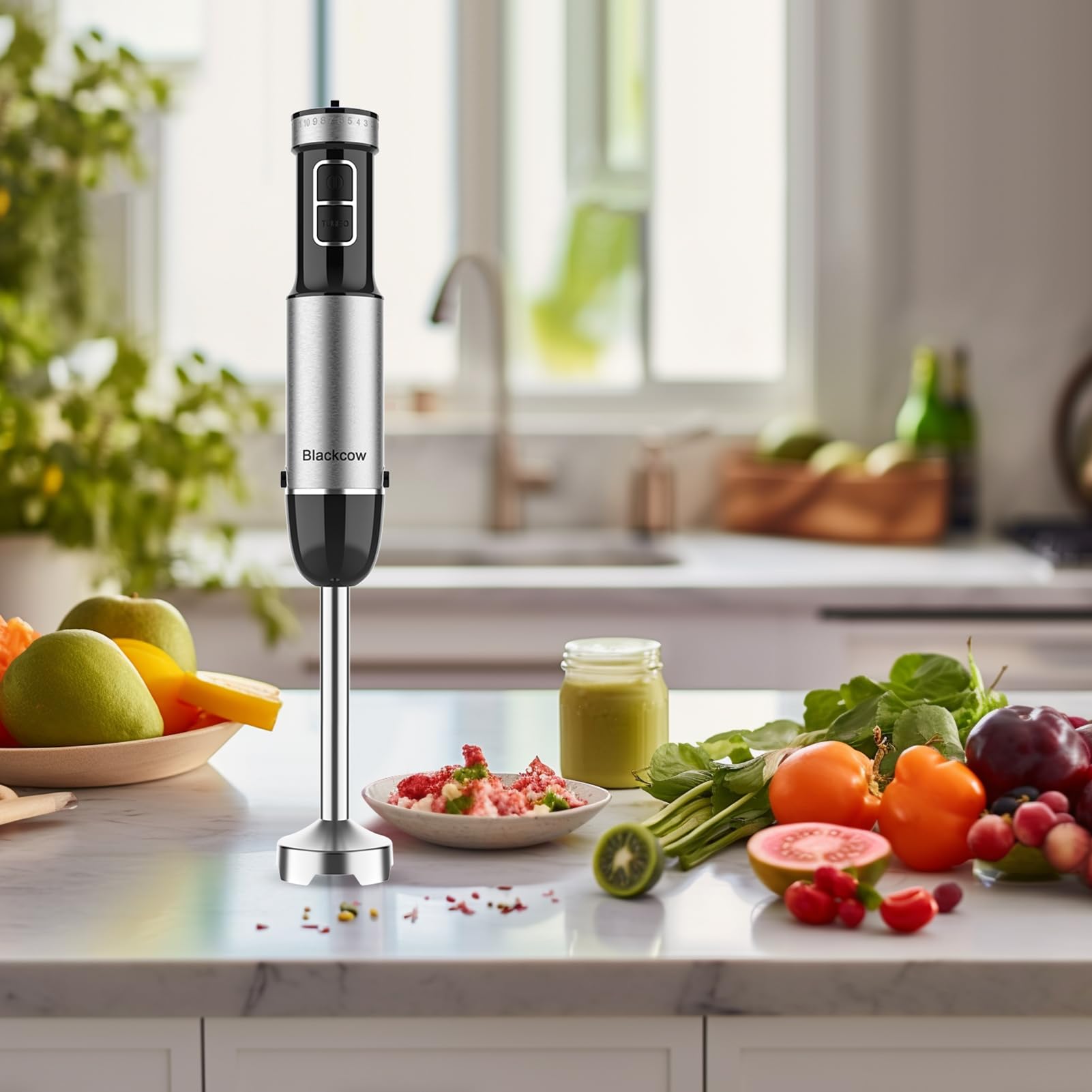 800W Powerful Immersion Hand Blender with Titanium Alloy Blades - 12 Speed Settings & Turbo Function - Electric Hand Mixer for Smoothies, Soups, Baby Food, Purees - Perfect for Kitchen, Restaurant & Home Cooking