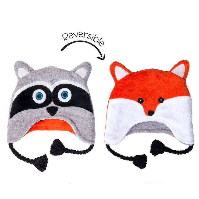 Cozy Kids Winter Hat with Raccoon & Fox Design - Warm Fleece Lined Beanie for Boys & Girls - Perfect for Snow Play, Skiing, and Outdoor Adventures