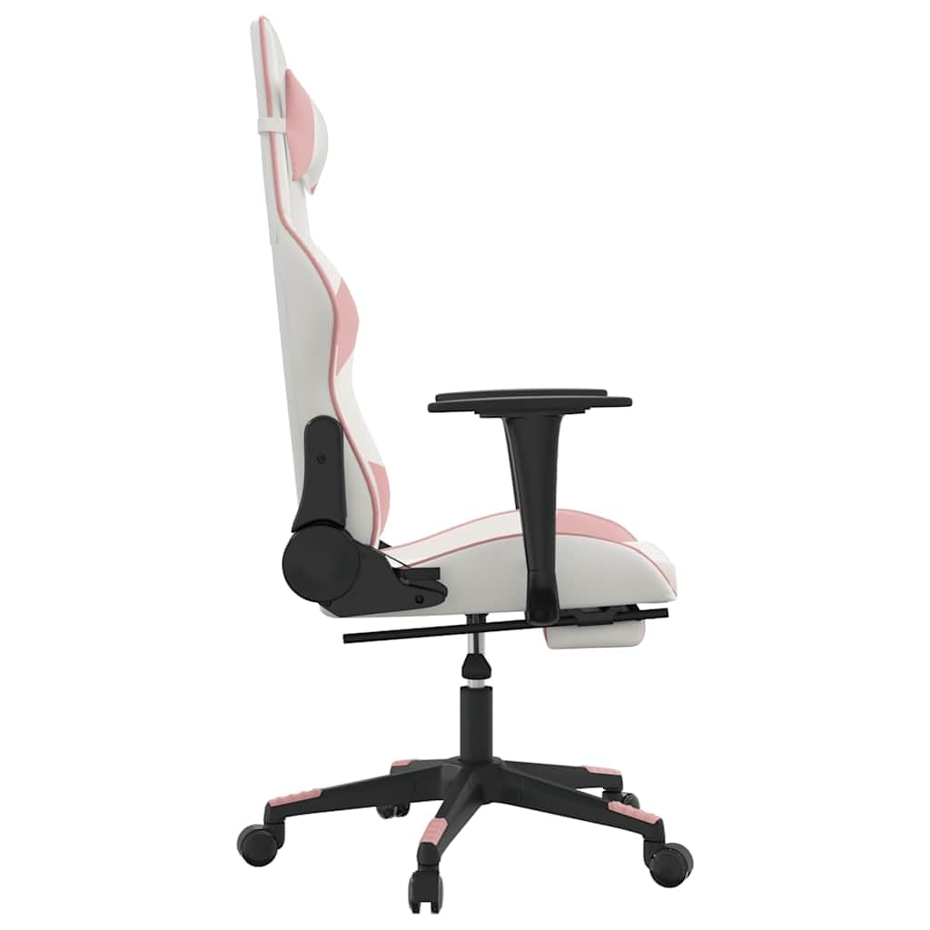 Ergonomic Massage Gaming Chair with Adjustable Footrest - White & Pink Faux Leather Recliner for PC/Console Gamers (16.55 lbs) - Perfect for Home Office, Gaming Setup & Relaxation