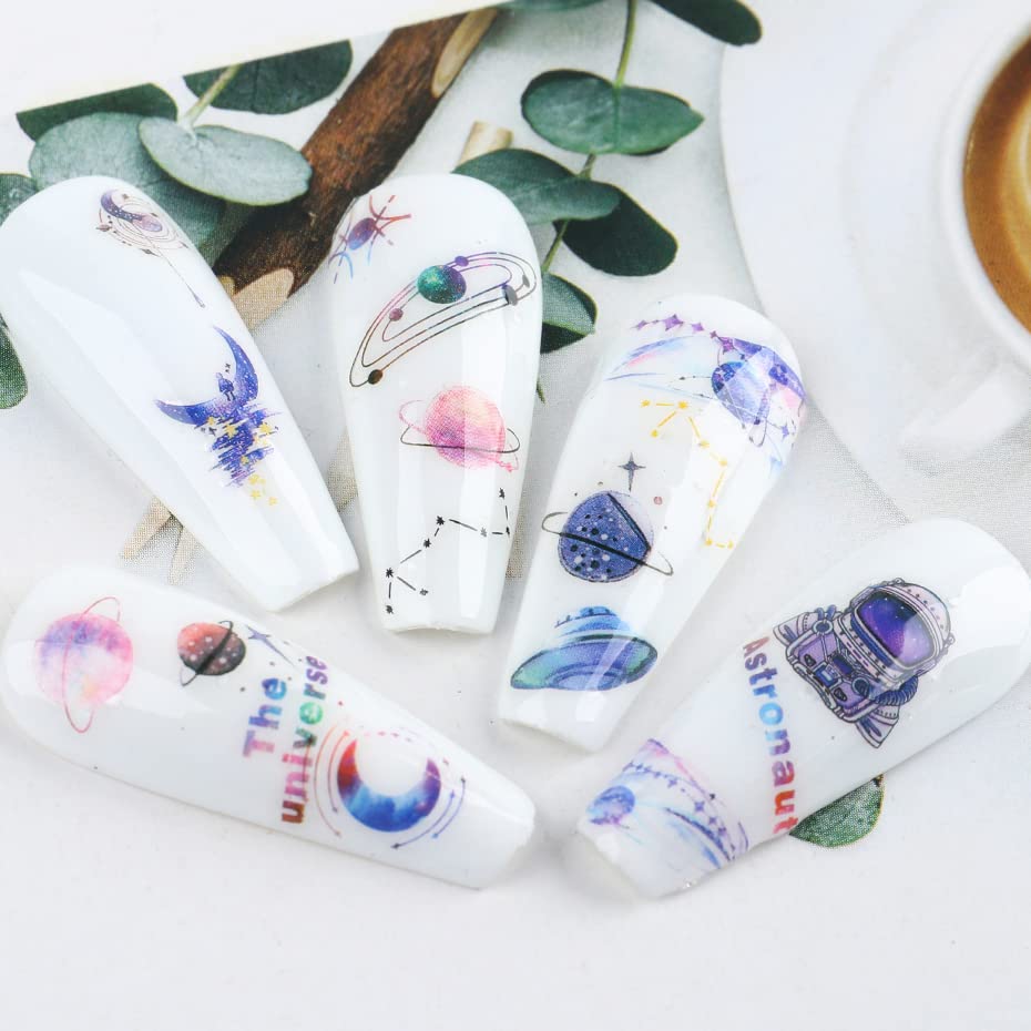 3D Holographic Alien Nail Art Stickers - Astronaut, Earth, Moon, Star, UFO & Rocket Design - Self-Adhesive Nail Decals for Women & Girls - Perfect for Manicure, Party Nails, Halloween Costume & Space-Themed Nail Art Decorations