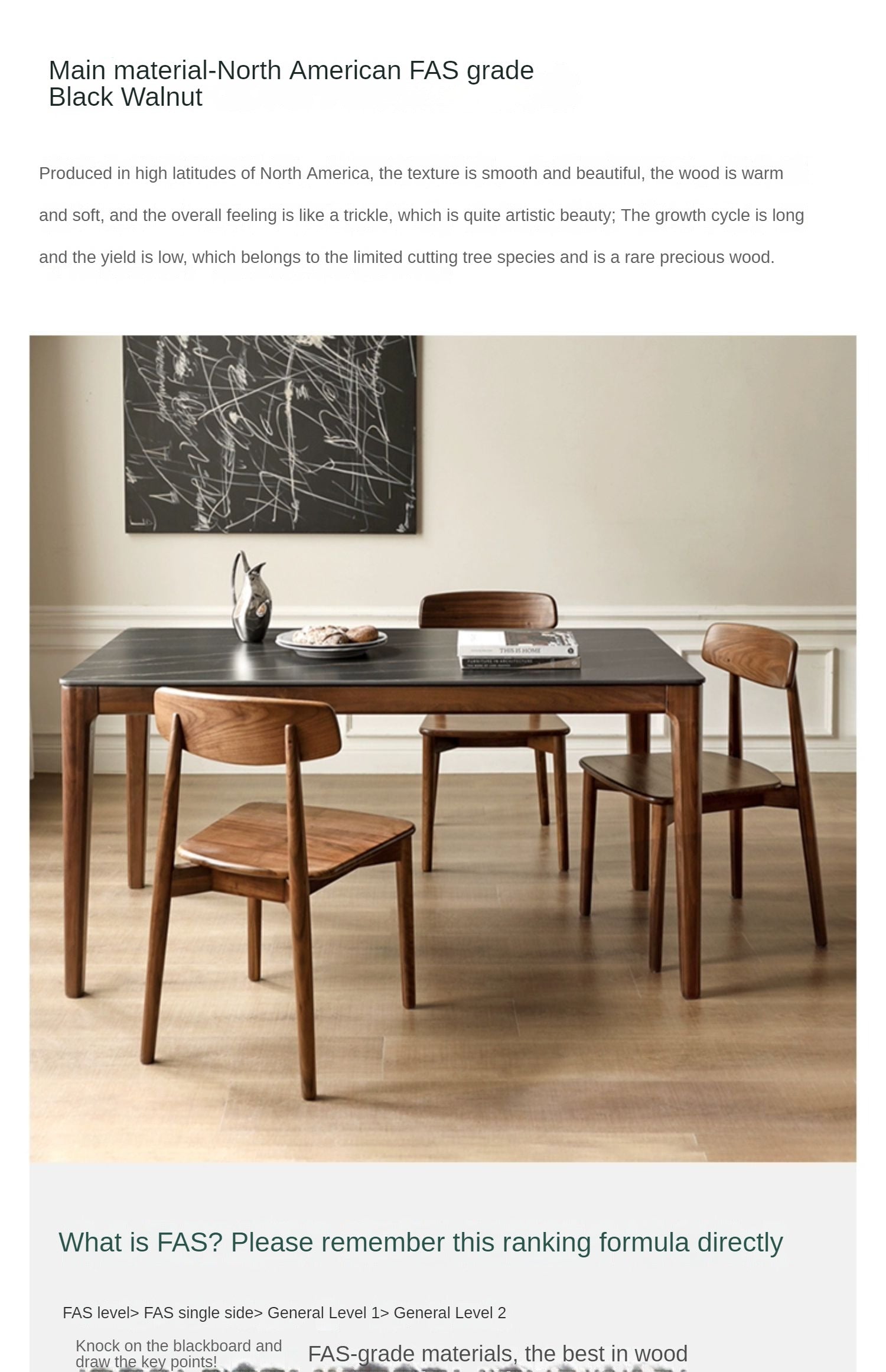 Premium Black Walnut Wood Dining Table with Natural Slate Stone Top - Elegant Farmhouse Style for Dining Room, Kitchen, or Rustic Home Decor