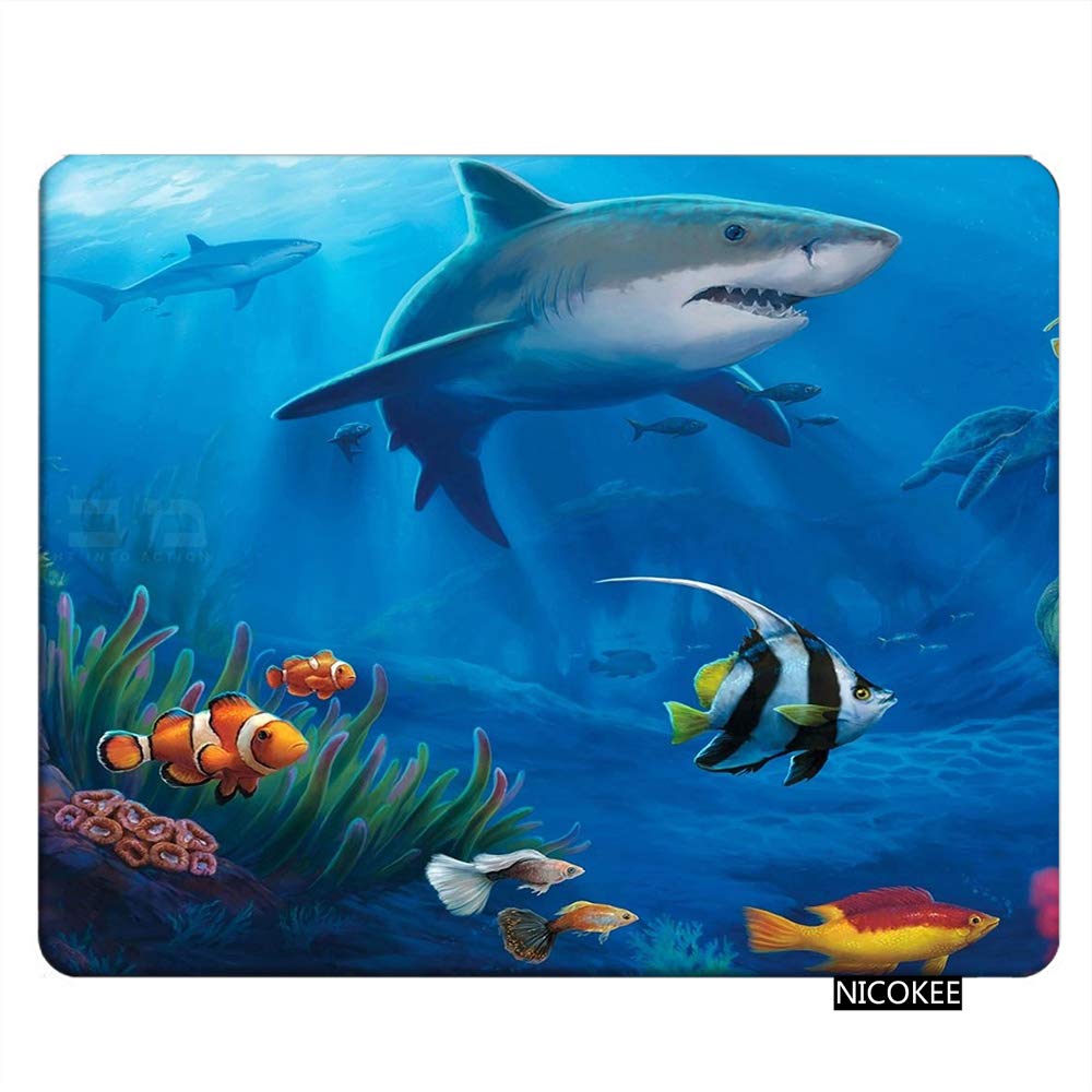 NICOKEE Sharks Rectangle Gaming Mouse Pad - Non-Slip Rubber Base, 9.5
