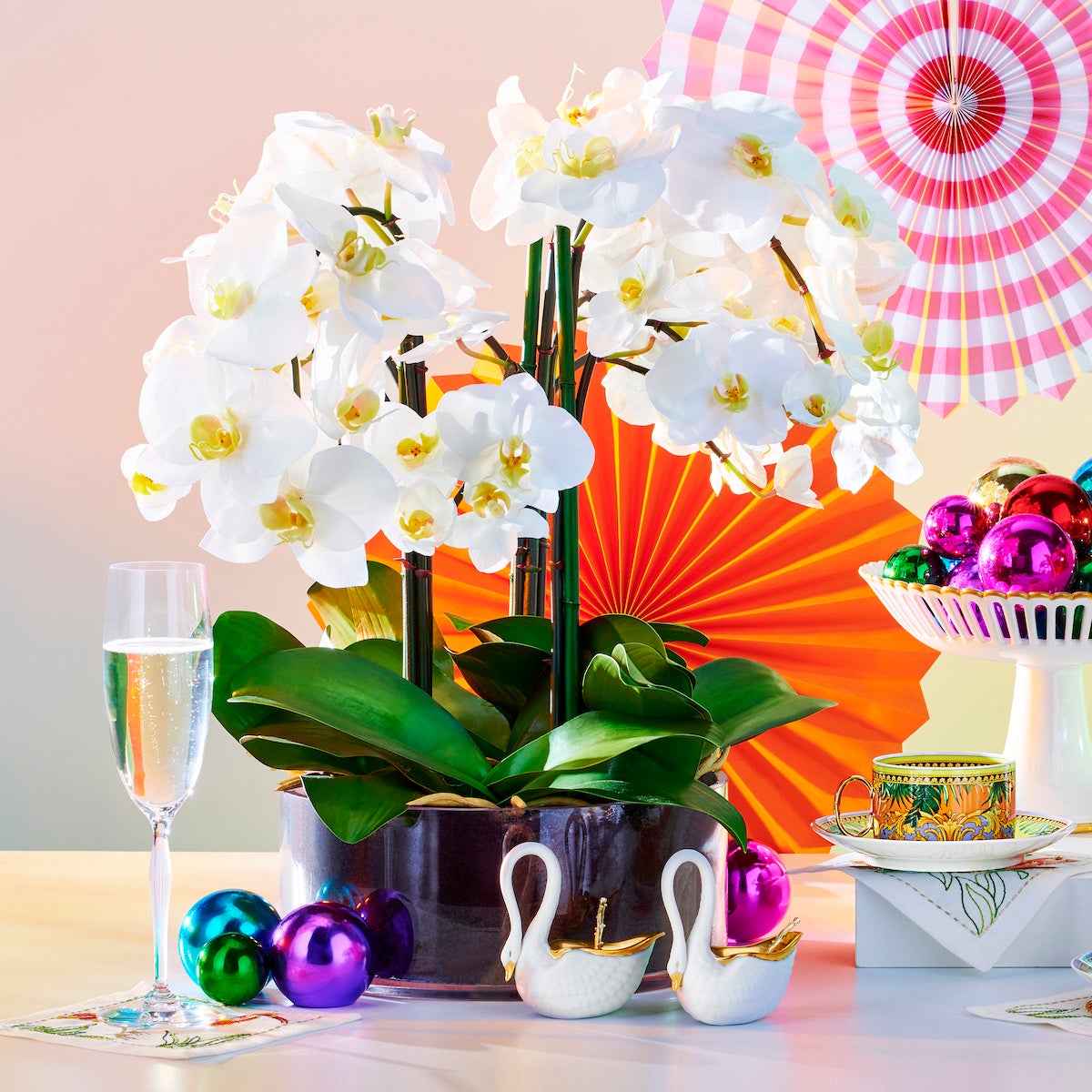 Beautiful Phalaenopsis Orchid in Elegant Low Cylinder Glass Vase - Perfect for Home Decor, Wedding Centerpieces & Office Gift