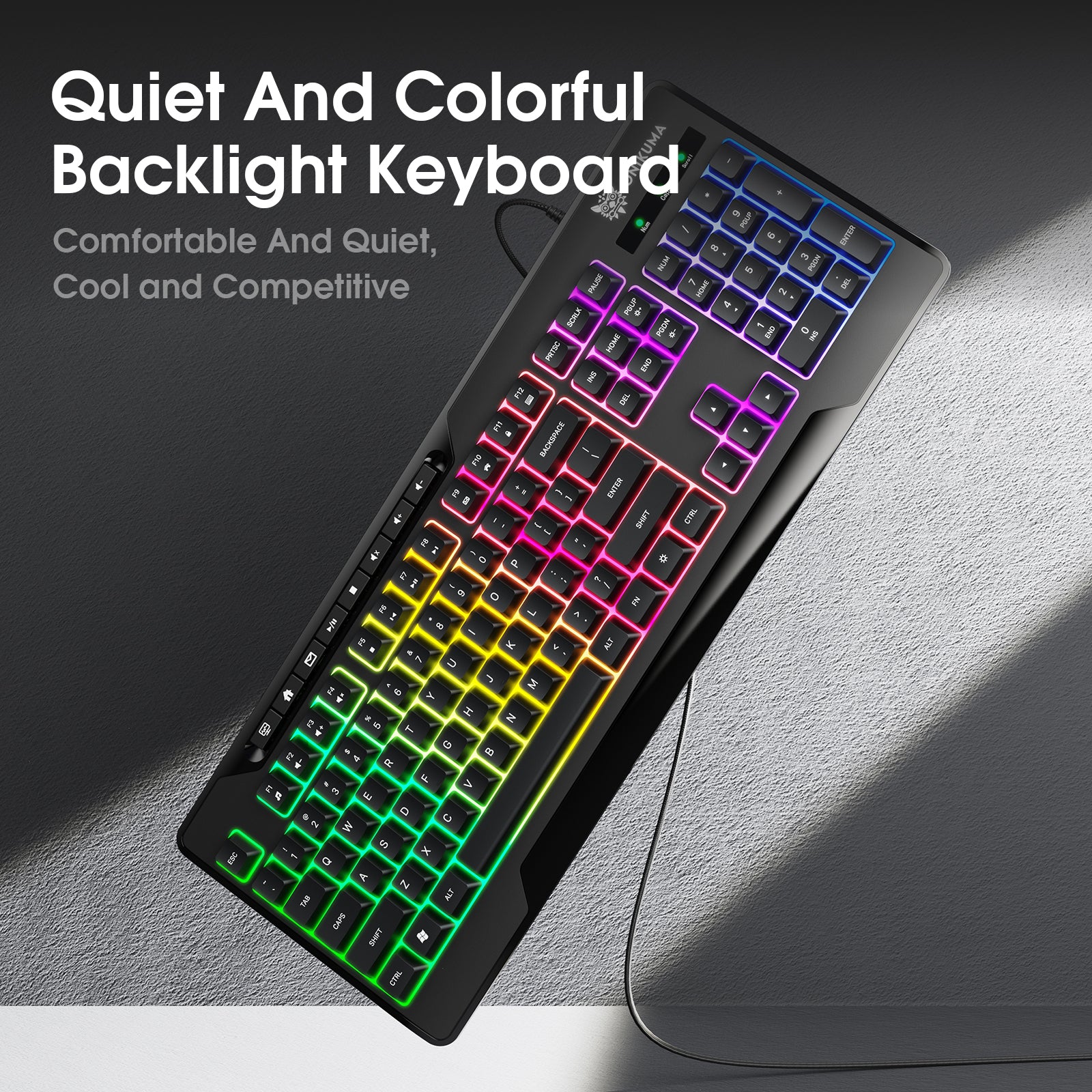 ONIKUMA G32 Matte Black Wired Gaming Keyboard with RGB Backlight - Mechanical Feel Keys for PC Gaming, Typing & Office Work