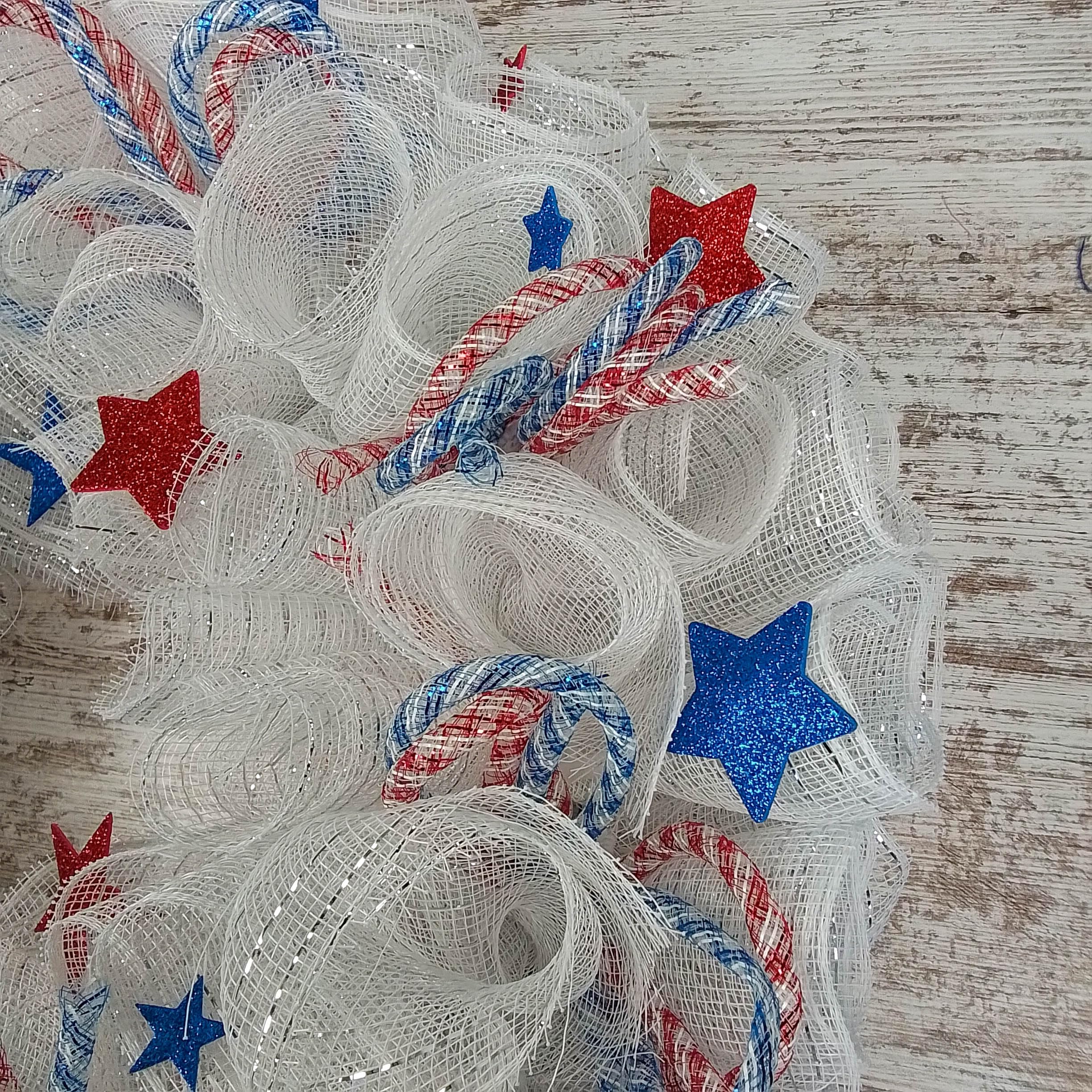 Patriotic Wreath for Front Door - Red White Blue Mesh Wreath with Stars | Americana Porch Decor | Fourth of July Independence Day Wreath | Perfect for Home, Office & Holiday Decorations