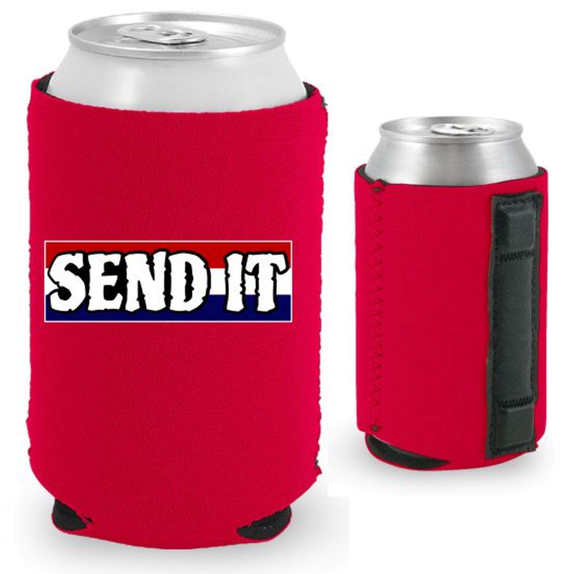 Send It Magnetic Can Coolie (Red, 2 Pack) - Insulated Beer Can Holder for Camping, BBQs & Outdoor Parties - Keep Drinks Cold Anywhere