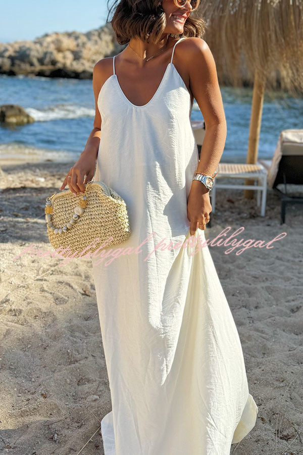 Sunny Beach Straps Beaded Backless Slit Maxi Dress - Boho Chic Summer Dress for Vacations, Weddings & Beach Parties