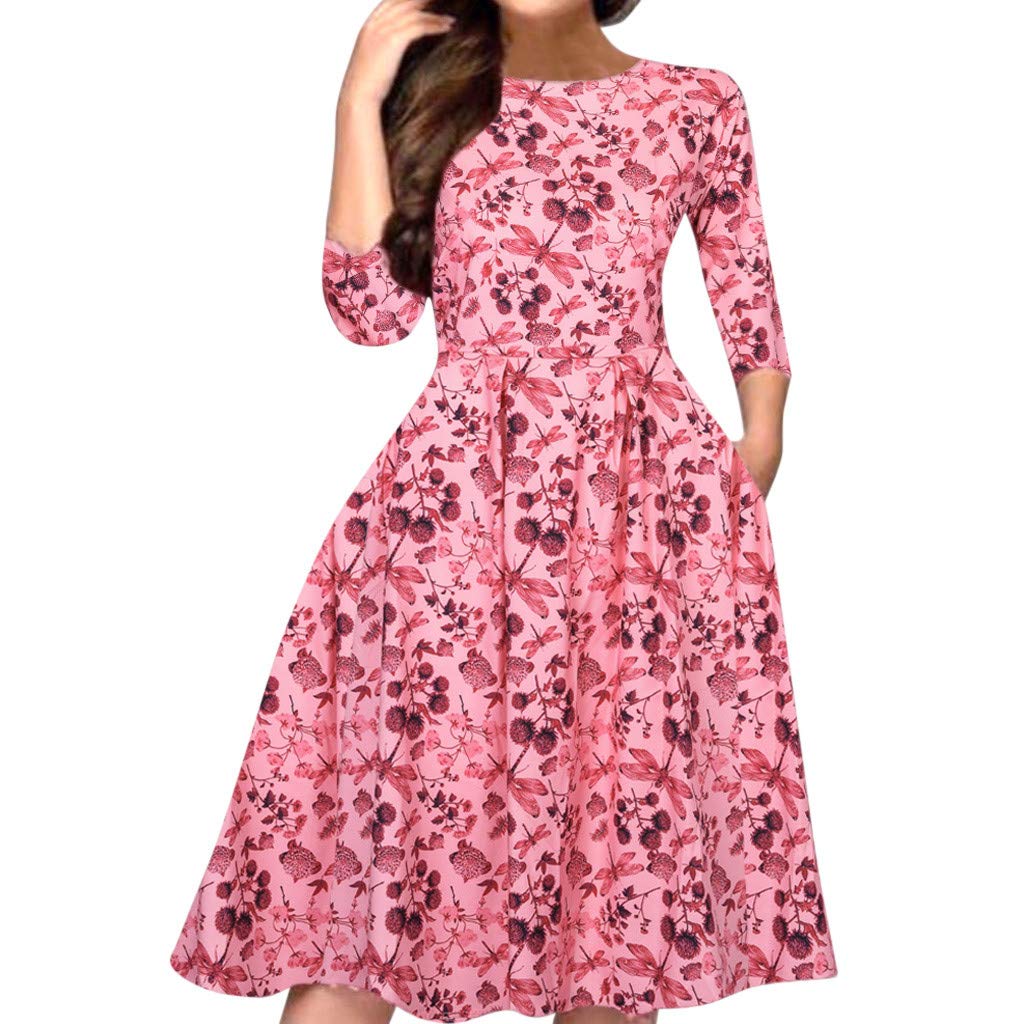 Vintage Floral Print A-Line Women's Party Dress - Elegant Hawaiian Summer Dress for Beach, Wedding & Special Occasions