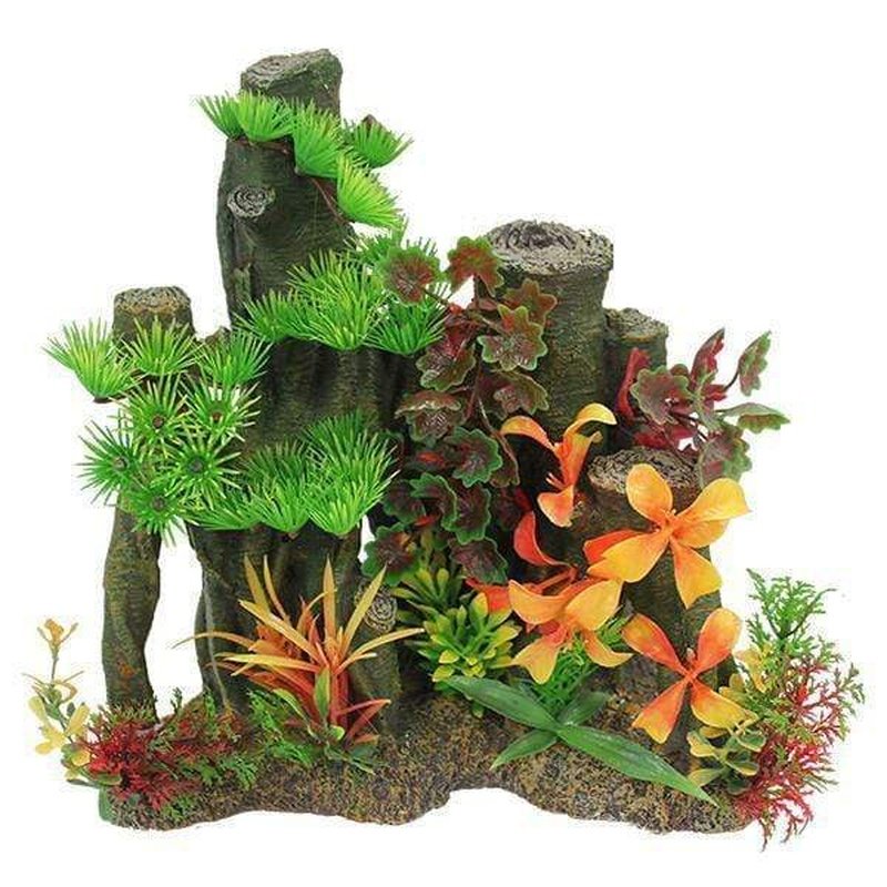 Aquatopia Artificial Planted Tree Stump Decor - 8.6 x 5.1 x 9 Inches - Realistic Aquarium Ornament for Fish Tank, Reptile Habitat & Home Decor