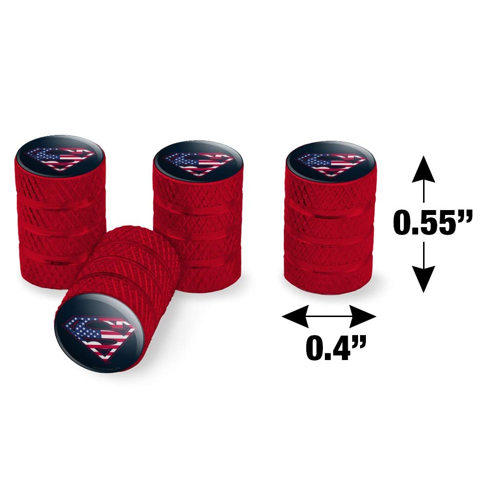 Superman USA American Flag Shield Logo Aluminum Valve Stem Caps for Car Wheels - Durable Tire Rim Accessories for Jeep, Truck & SUV - Perfect for Patriotic Car Enthusiasts & Custom Vehicle Decoration