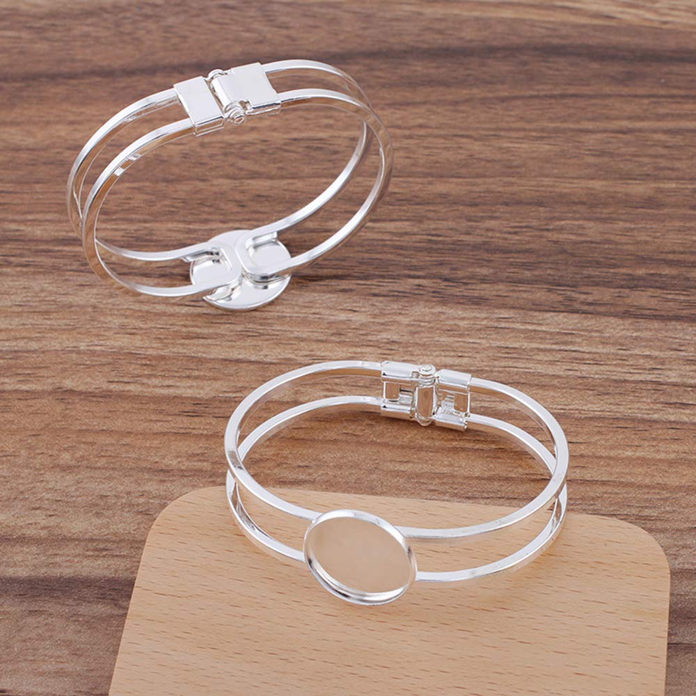 Lind Kitchen 2-Piece Silver Bangle Bracelet Blanks with 25mm Cabochon Bezel Tray - DIY Jewelry Making Supplies for Crafting, Beading & Gift Projects