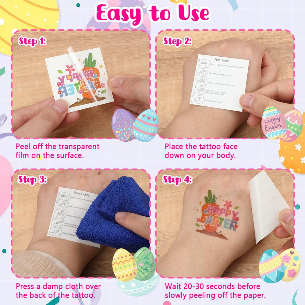 160PCS Easter Temporary Tattoos for Kids - 2 Inch Fake Tattoo Stickers with Easter Eggs, Bunnies & Chicks - Easter Basket Stuffers, Party Favors, Goodie Bag Fillers - Perfect for Easter Celebrations, Egg Hunts & Spring Parties