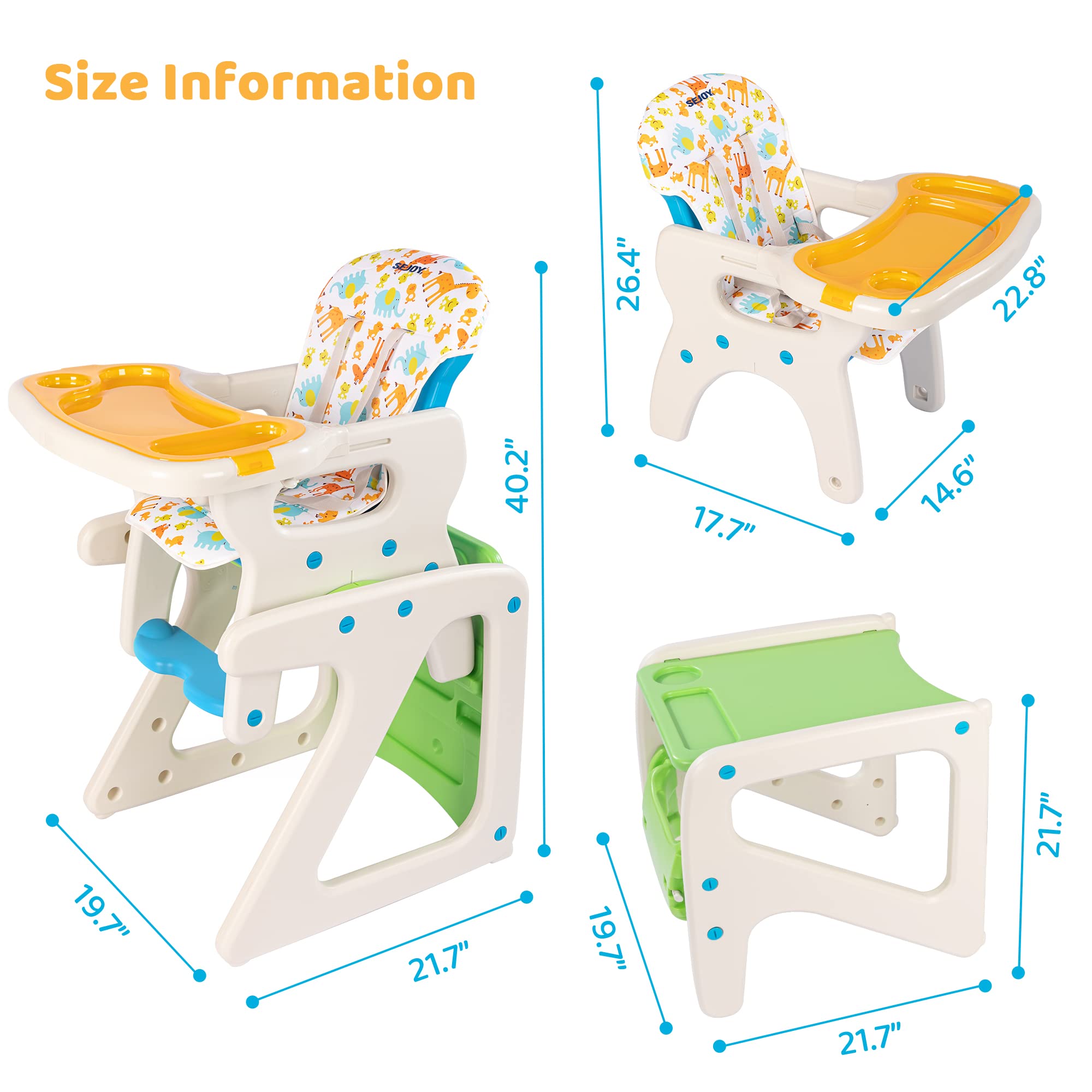 Adjustable Baby High Chair with Detachable Cushion & Double Removable Trays - Safe Toddler Feeding Seat for Infants 6-36 Months - Easy Clean Green Highchair for Home, Restaurant & Daycare Use