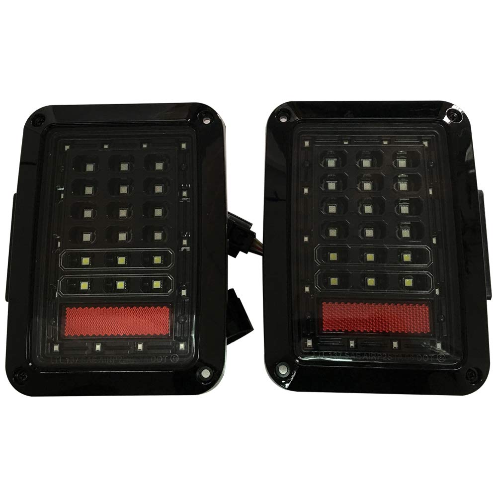LED Brake Tail Lights Assembly with Rear Turn Signal & Reverse Lights for Jeep Wrangler JK JKU 2007-2017 (Pair) - J011 - Upgrade Your Off-Road Adventure & Night Driving Safety