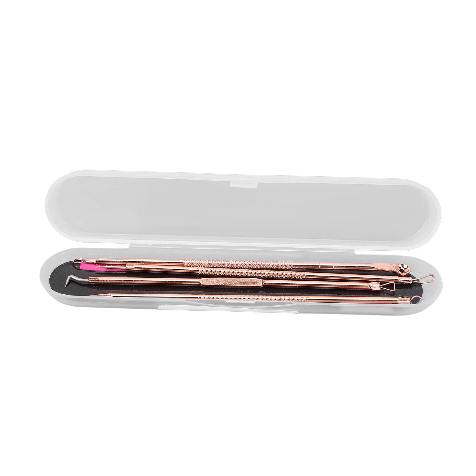 **4-Piece Rose Gold Pimple Popper Tool Kit - Stainless Steel Blackhead & Acne Removal Needle Set for Face & Nose - Portable Double Head Extractor for Travel & Home Skincare**