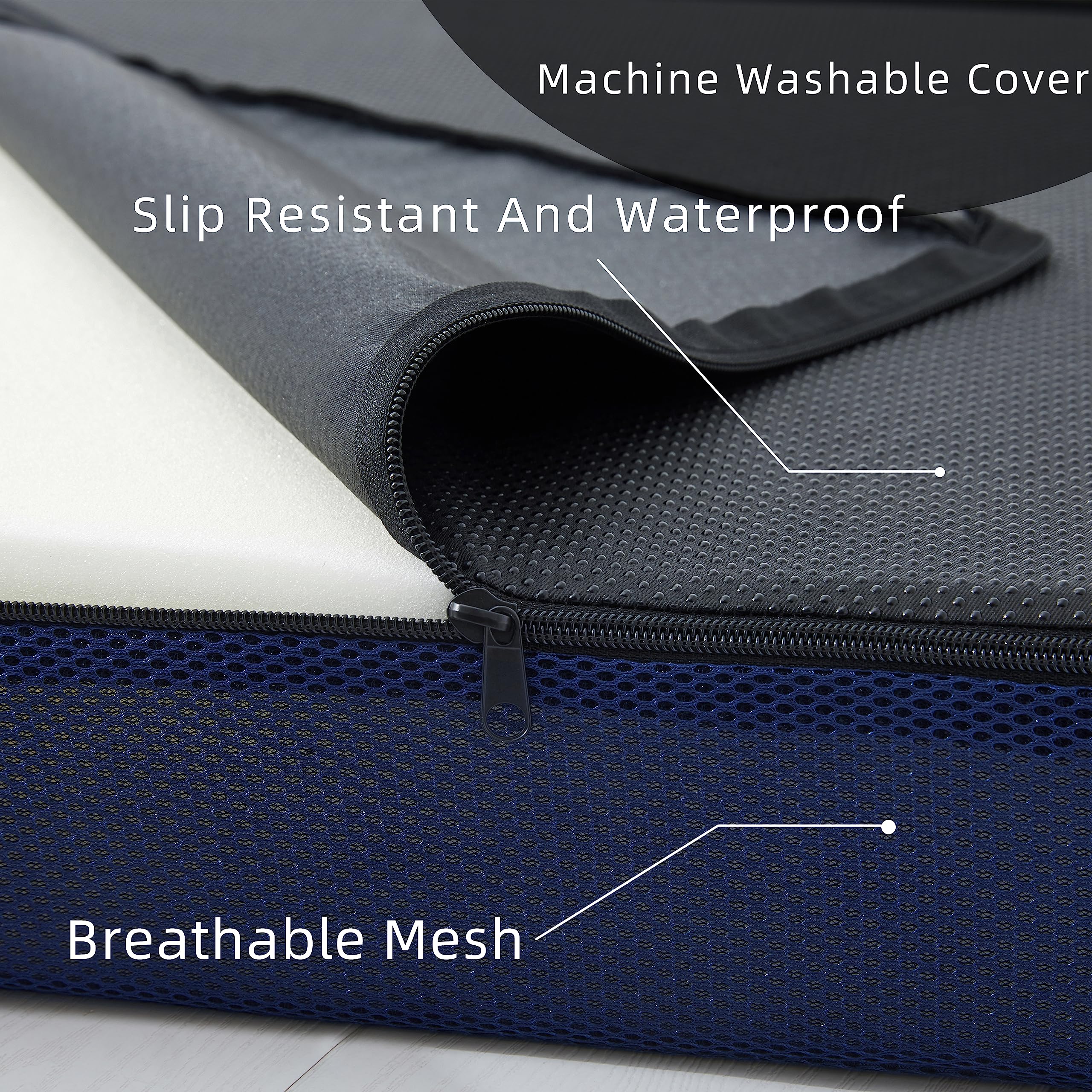 Memory Foam Folding Sleeping Mat for Adults - Breathable Trifold Mattress with Machine Washable Mesh Cover, Cot Size Floor Mattress Topper - Perfect for Guest Beds, Camping & Travel