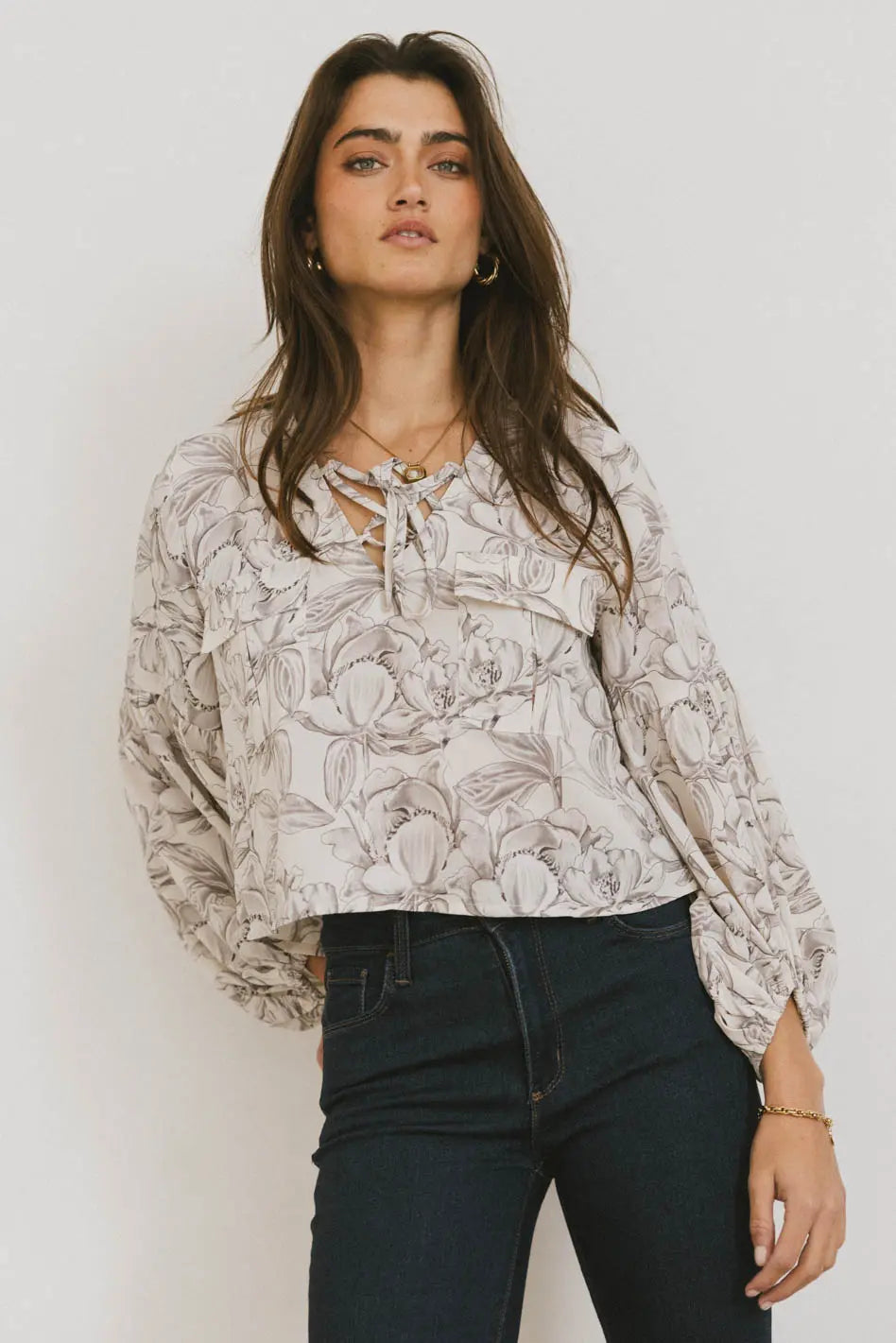 Isa Floral Blouse in Cream - Elegant Women's Floral Print Top for Spring & Summer | Perfect for Office, Date Night & Casual Outings | FINAL SALE