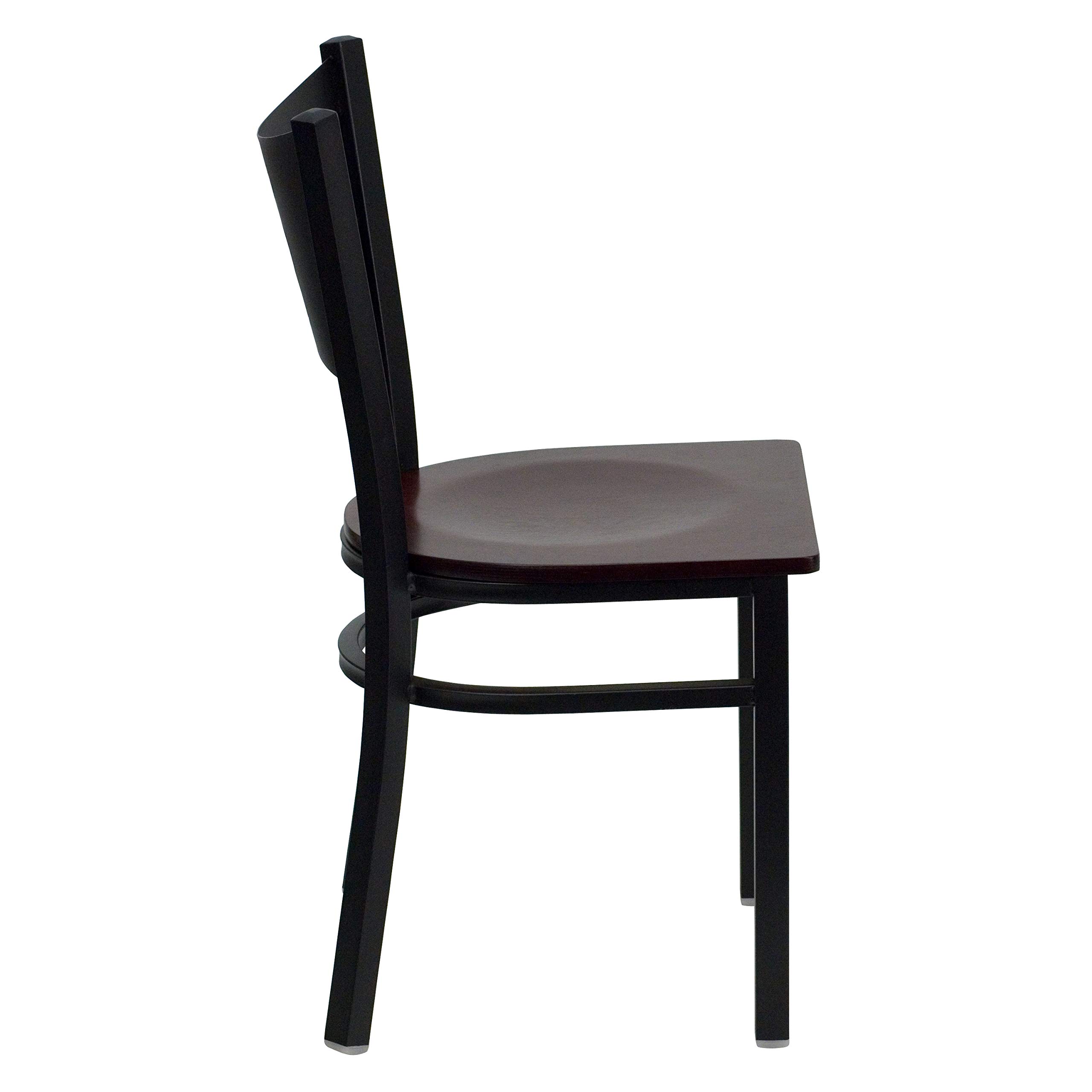 2 Pack Black Metal Coffee Shop Chairs with Mahogany Wood Seats - Durable Restaurant & Cafe Furniture for Indoor & Outdoor Dining Areas