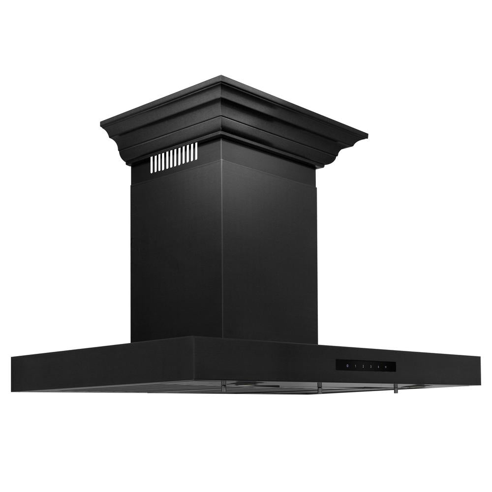 ZLINE Convertible Vent Wall Mount Range Hood - Black Stainless Steel with Crown Molding (BSKENCRN) | Professional Kitchen Ventilation for Home Cooking & Baking