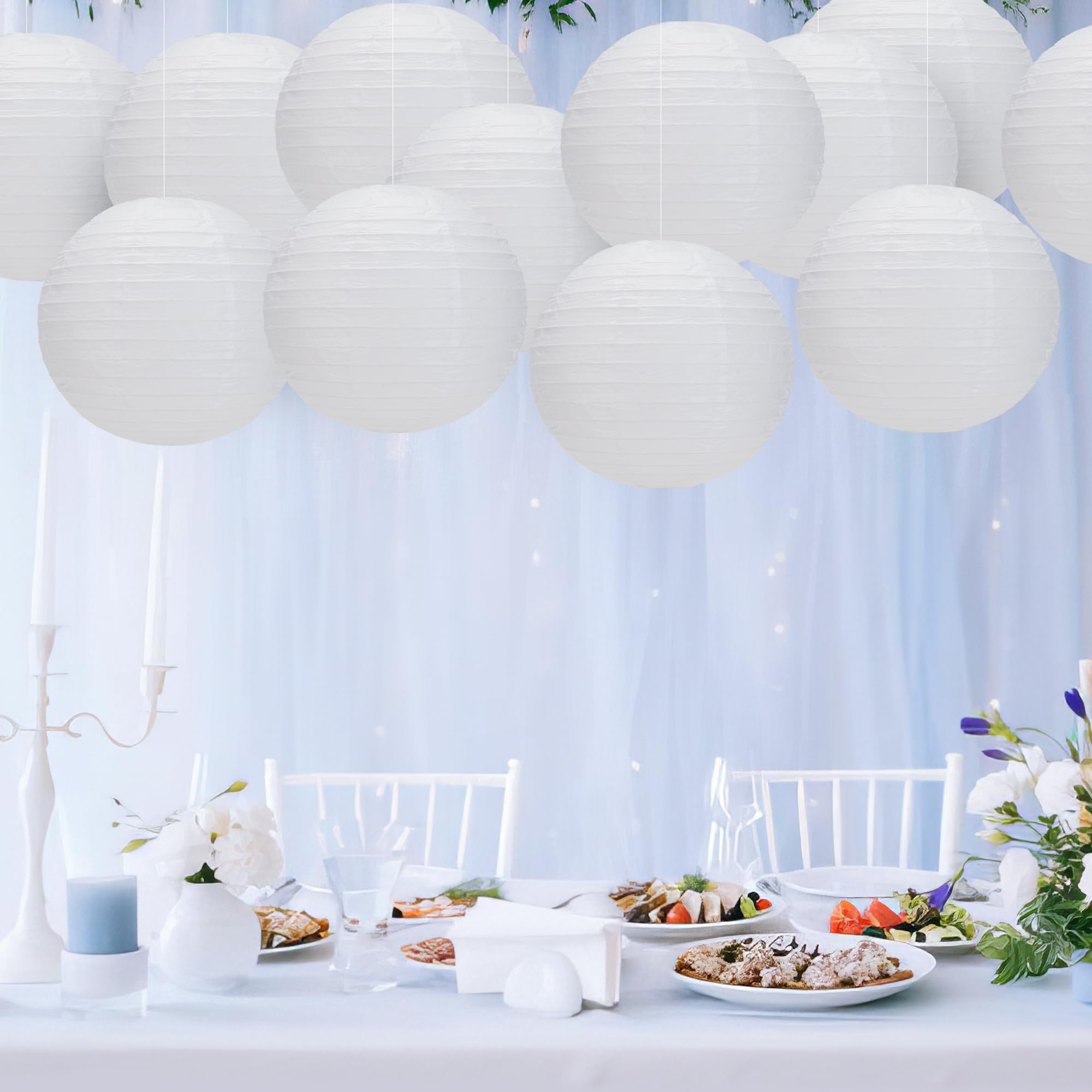 12 Pack 12 Inch White Paper Round Hanging Lanterns - Wedding, Anniversary & Party Decorations - Perfect for Indoor/Outdoor Celebrations, Baby Showers & Home Decor