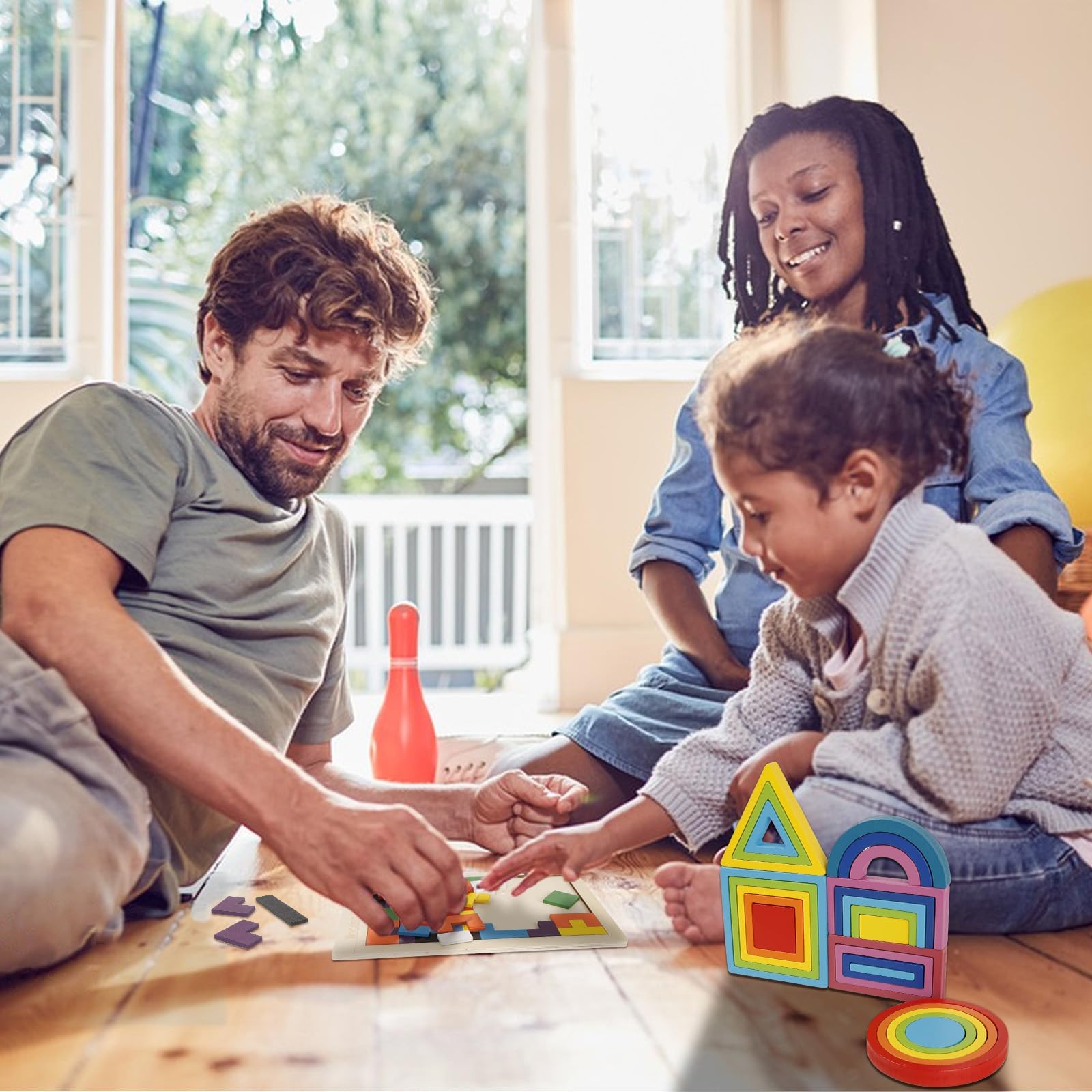 IKUKUER Wooden Rainbow Stacking Puzzle - Montessori Sensory Toys for Toddlers, Educational Building Blocks for Preschool Learning & Early Childhood Development - Perfect for Playtime, Classroom & Homeschool Activities