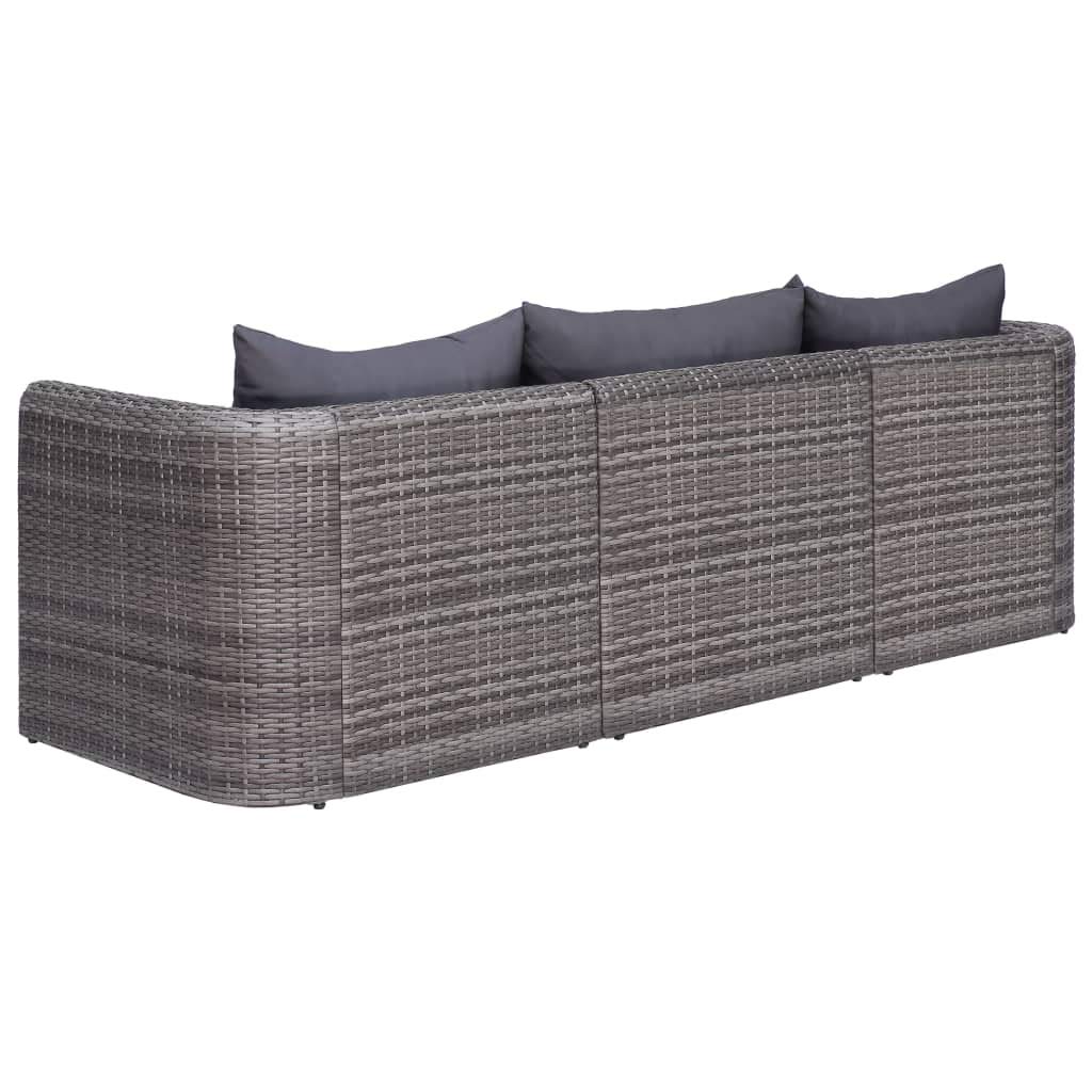 3-Piece Gray Poly Rattan Outdoor Patio Sofa Set with Cushions - Perfect for Garden, Poolside, Backyard & Relaxing in the Sun