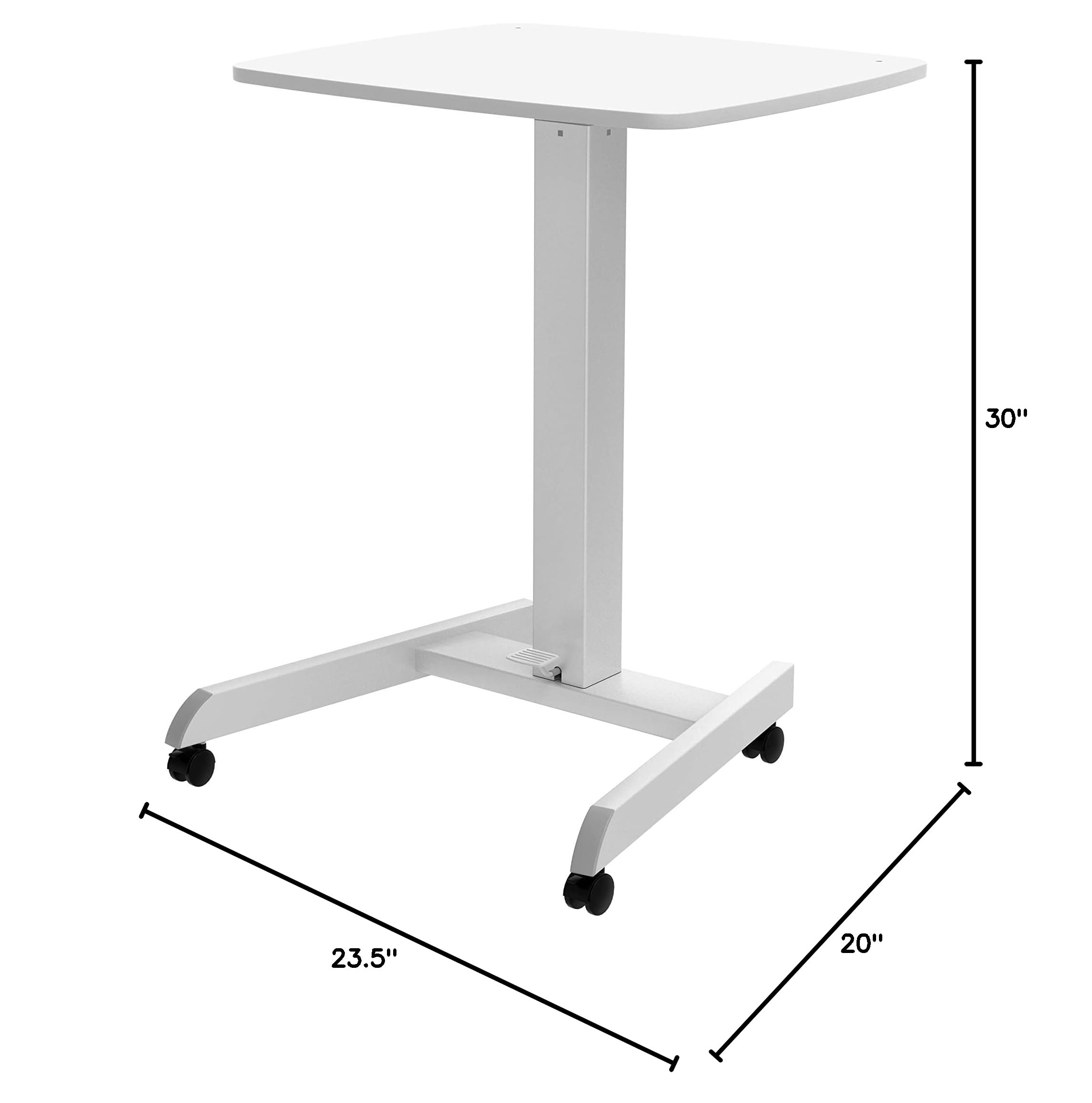 Adjustable Height Small White Standing Desk with Wheels - Portable Mobile Workstation for Laptop, Office, Medical, Teachers & Classroom Use - Perfect for Home Office, School & Healthcare Settings (PAD-ARLTD)