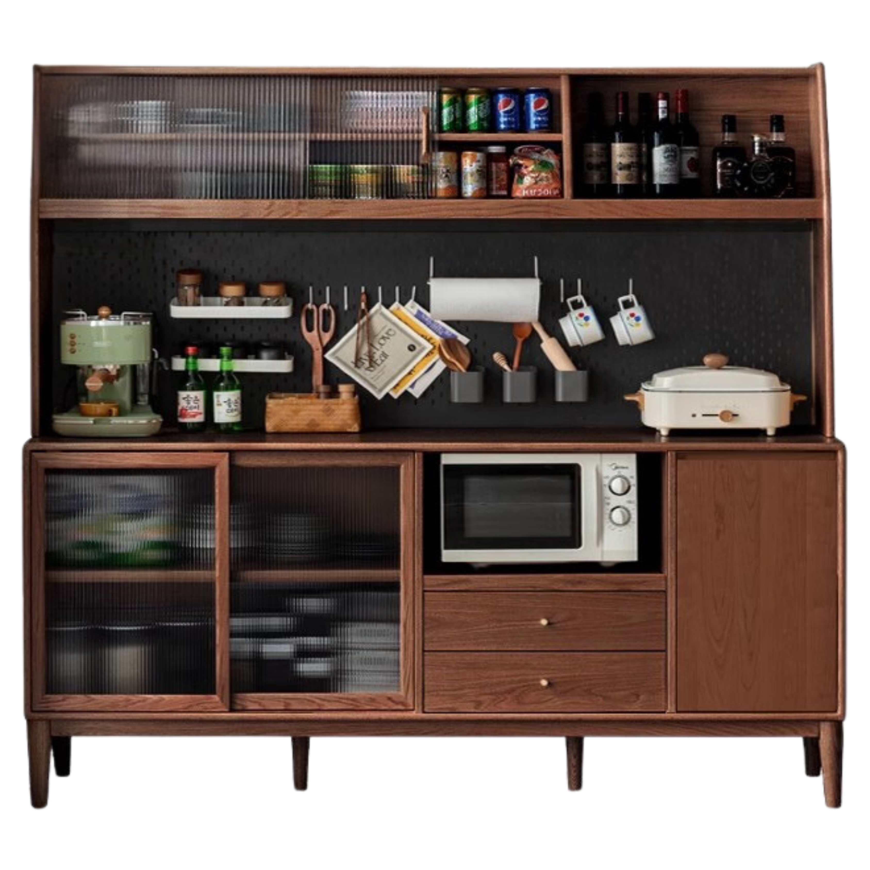 82.7x17.3x75.2 inch / 210x44.8x191.5 cm / Walnut color / sideboard + shelf