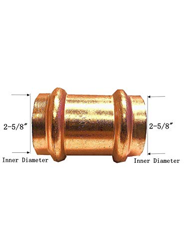 2-1/2 Inch Copper Press Coupling No Stop - Press x Press Fitting for Plumbing - 2-1/2'' Copper Pipe Connector - Perfect for Water Supply Lines, HVAC Systems & Industrial Piping Applications