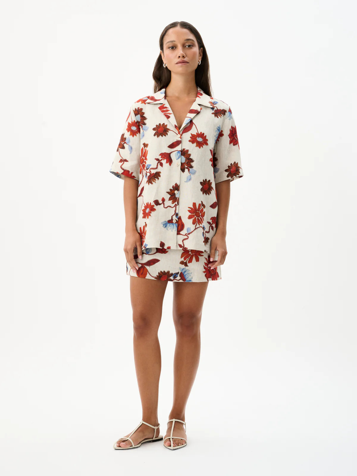 CRUZ Women's Cactus Bloom Sand Print Shirt - Stylish Floral Blouse for Casual Wear, Beach Outings, and Summer Fashion