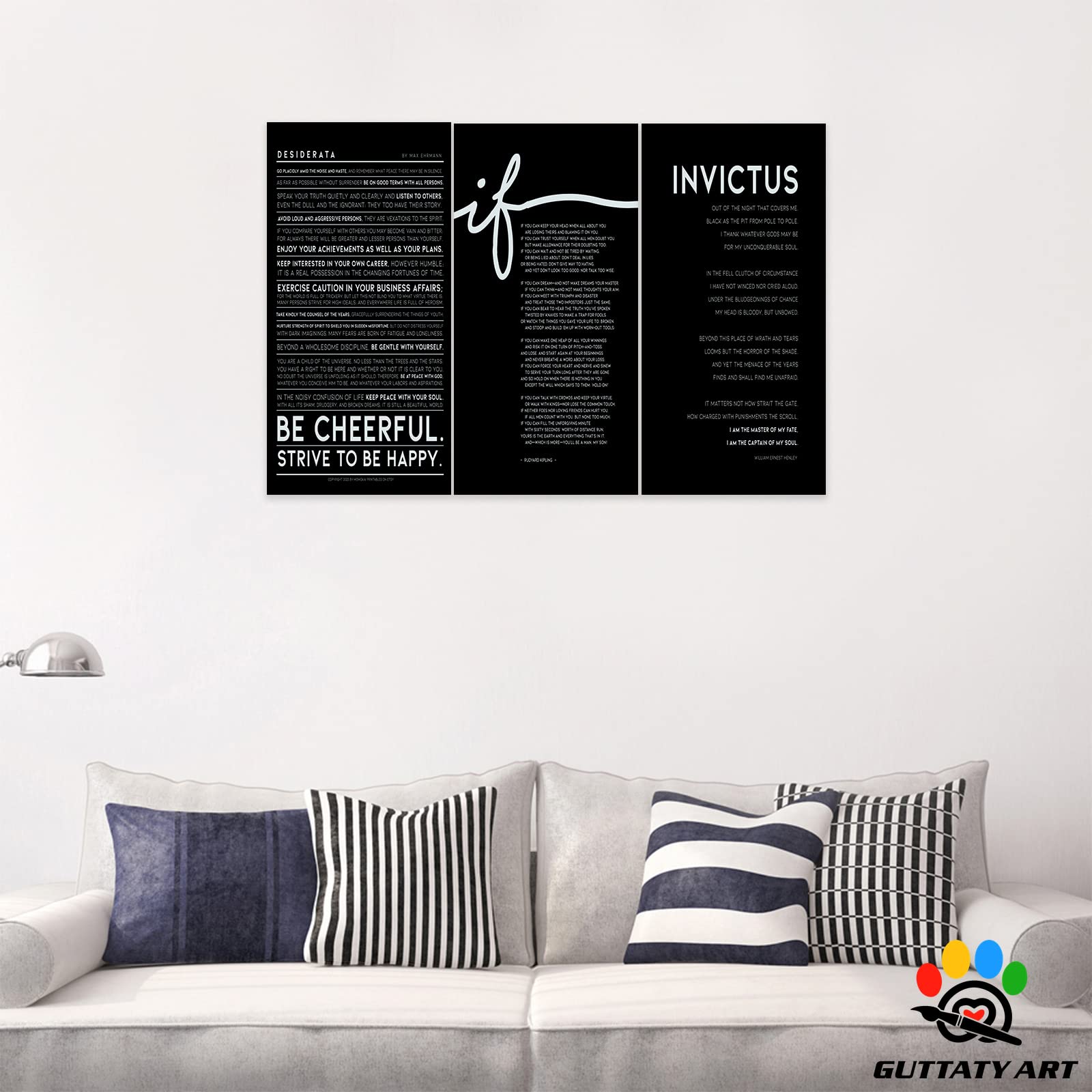 3-Piece Motivational Wall Art Set - Inspirational Quote Canvas Prints for Office & Home Decor (16”x24”, Black & White) - Positive Affirmation Posters for Workplace, Living Room & Bedroom Wall Decor
