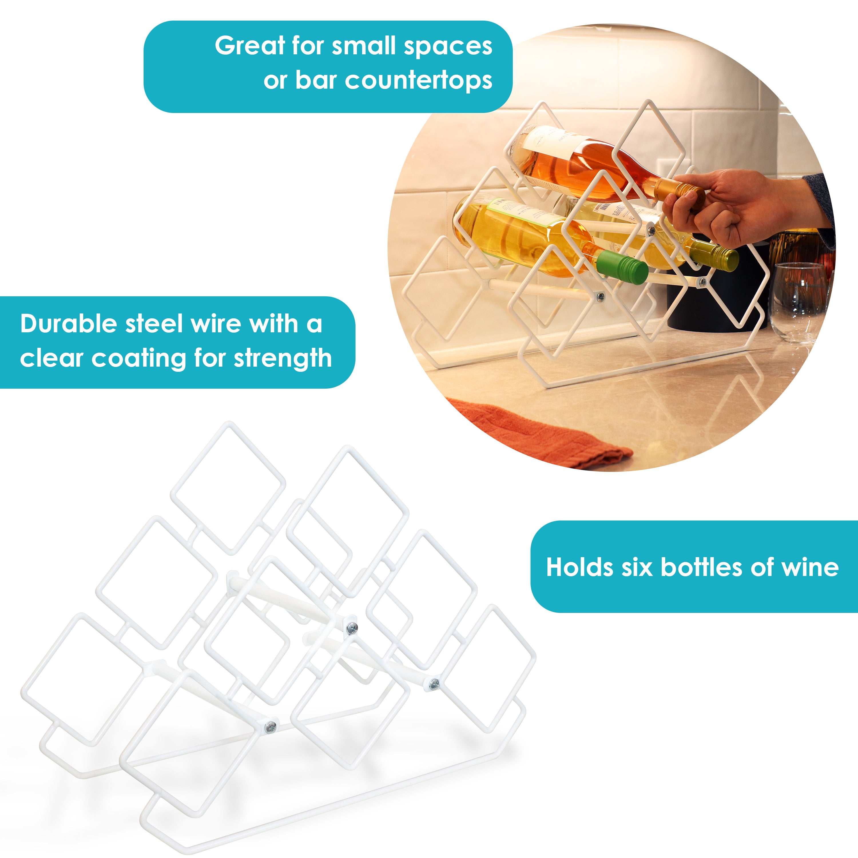 Sunnydaze 6 Bottle Steel Wire Triangular Tabletop Wine Rack - Compact Countertop Wine Holder for Kitchen, Bar, Dining Room & Party Decor
