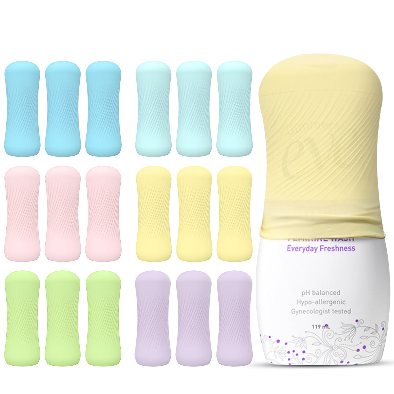 18 Pack Silicone Bottle Covers - Elastic Leak-Proof Travel Toiletry Sleeves for Women & Men | Cruise Ship Essentials, Reusable Luggage Accessories (Colorful) | Perfect for Air Travel, Vacation & Daily Organization