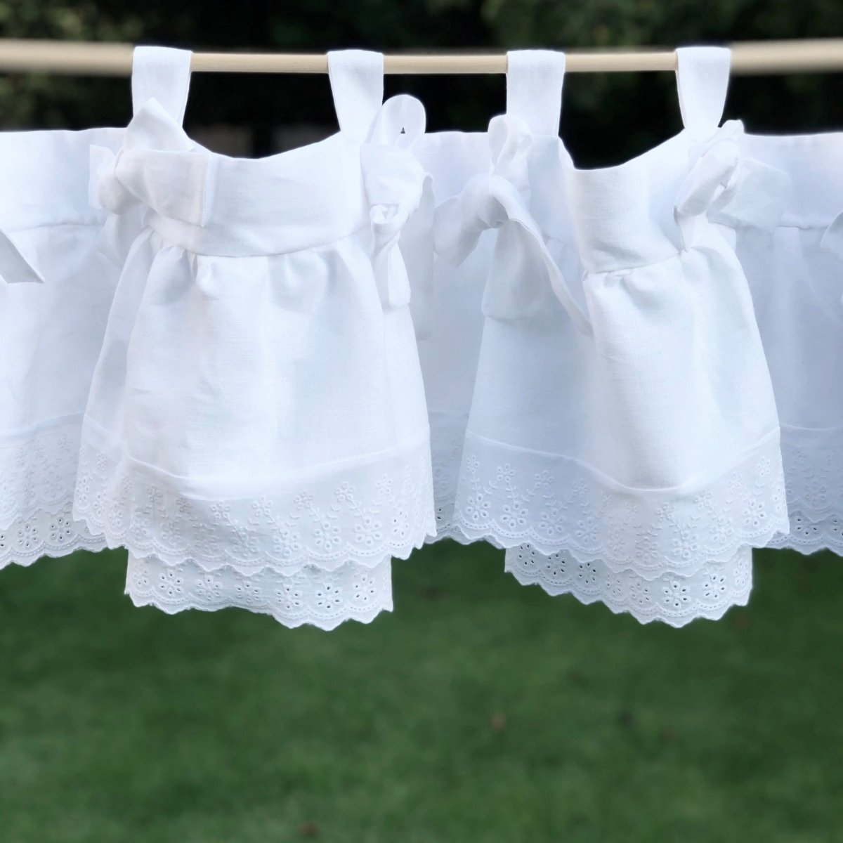 Elegant White Linen Ruffle Bow Valance - Premium Window Treatment for Bedroom & Living Room Decor