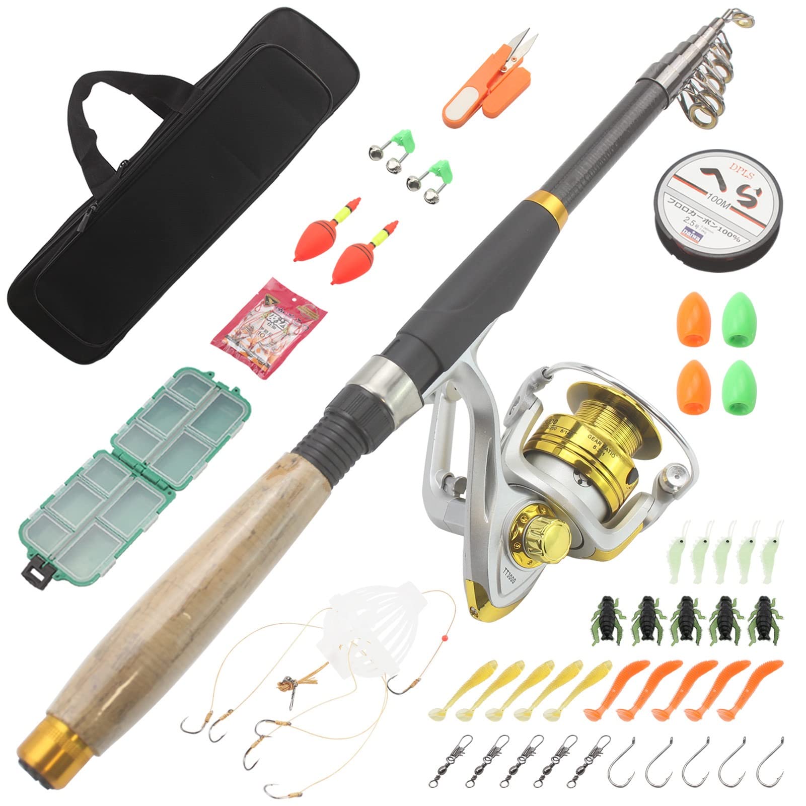 Premium Carbon Fiber Ultra-Short Sea Fishing Rod Set with Wooden Handle - Compact Casting Rod for Saltwater & Freshwater Fishing | Ideal for Kayak, Pier, and Shore Fishing Adventures