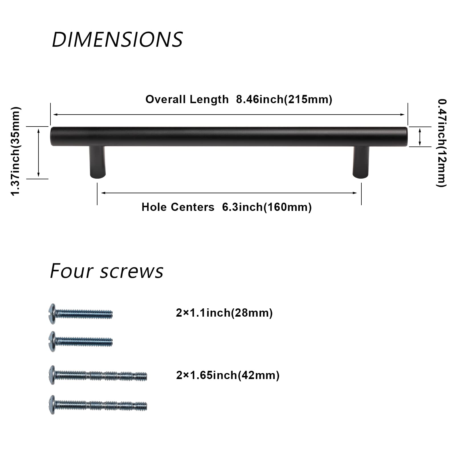Modern Black Cabinet Handles - 10 Pack, 6.3 Inch Aluminum Alloy Drawer Pulls for Kitchen & Bathroom