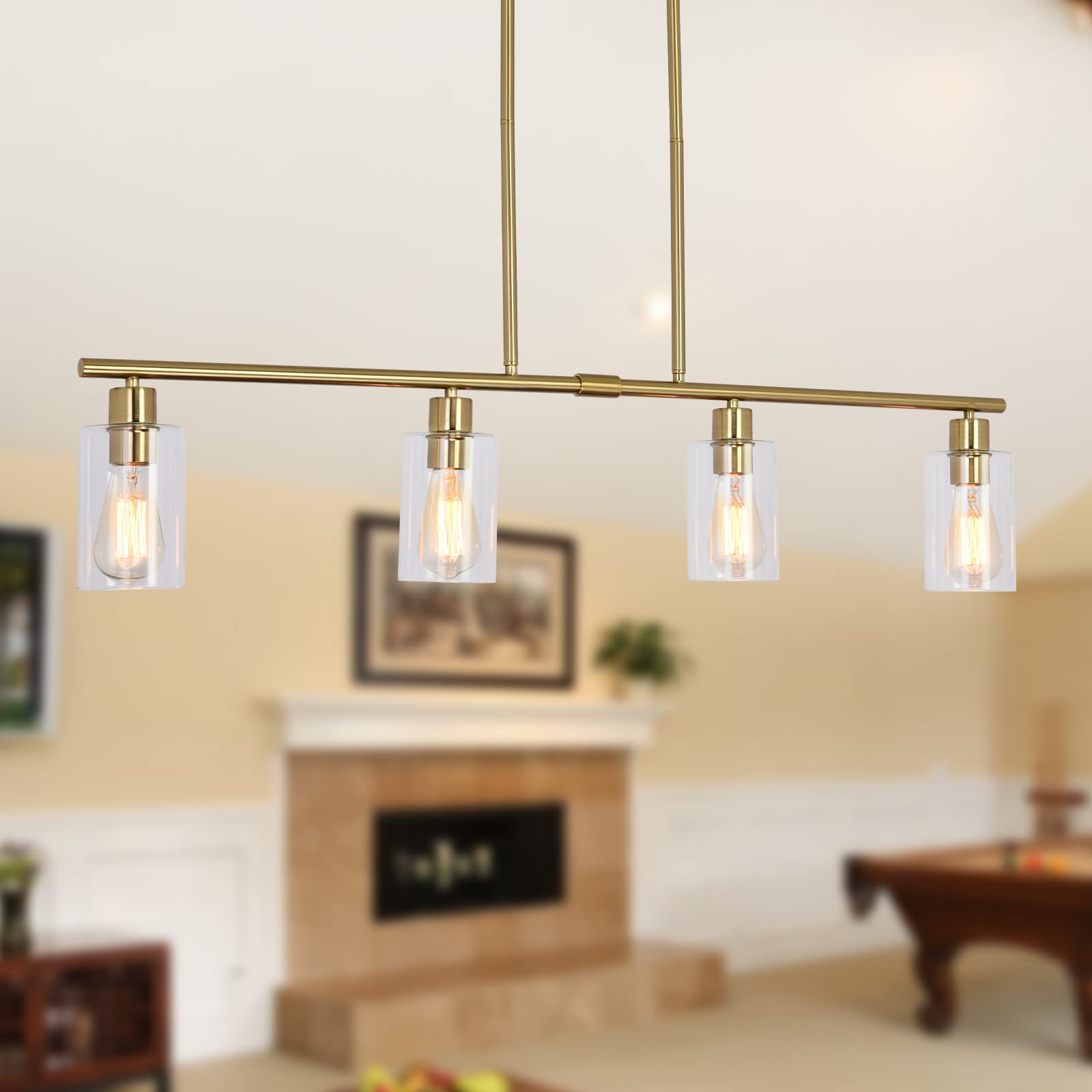 Modern Gold Pendant Light Fixture - 4-Lights Kitchen Island Chandelier for Dining Room & Breakfast Bar | Elegant Lighting for Home Decor & Interior Design