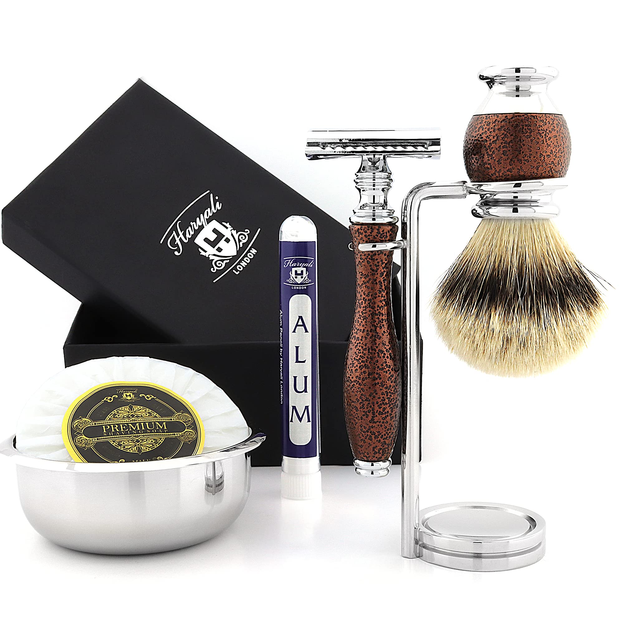Premium Men's Shaving Kit - Silver Tip Badger Hair Shaving Brush, Double Edge Safety Razor (Blades Not Included), Chrome Stand, Lathering Bowl & Shaving Soap | Perfect Gift for Father's Day & Grooming Enthusiasts | Home Barber Experience