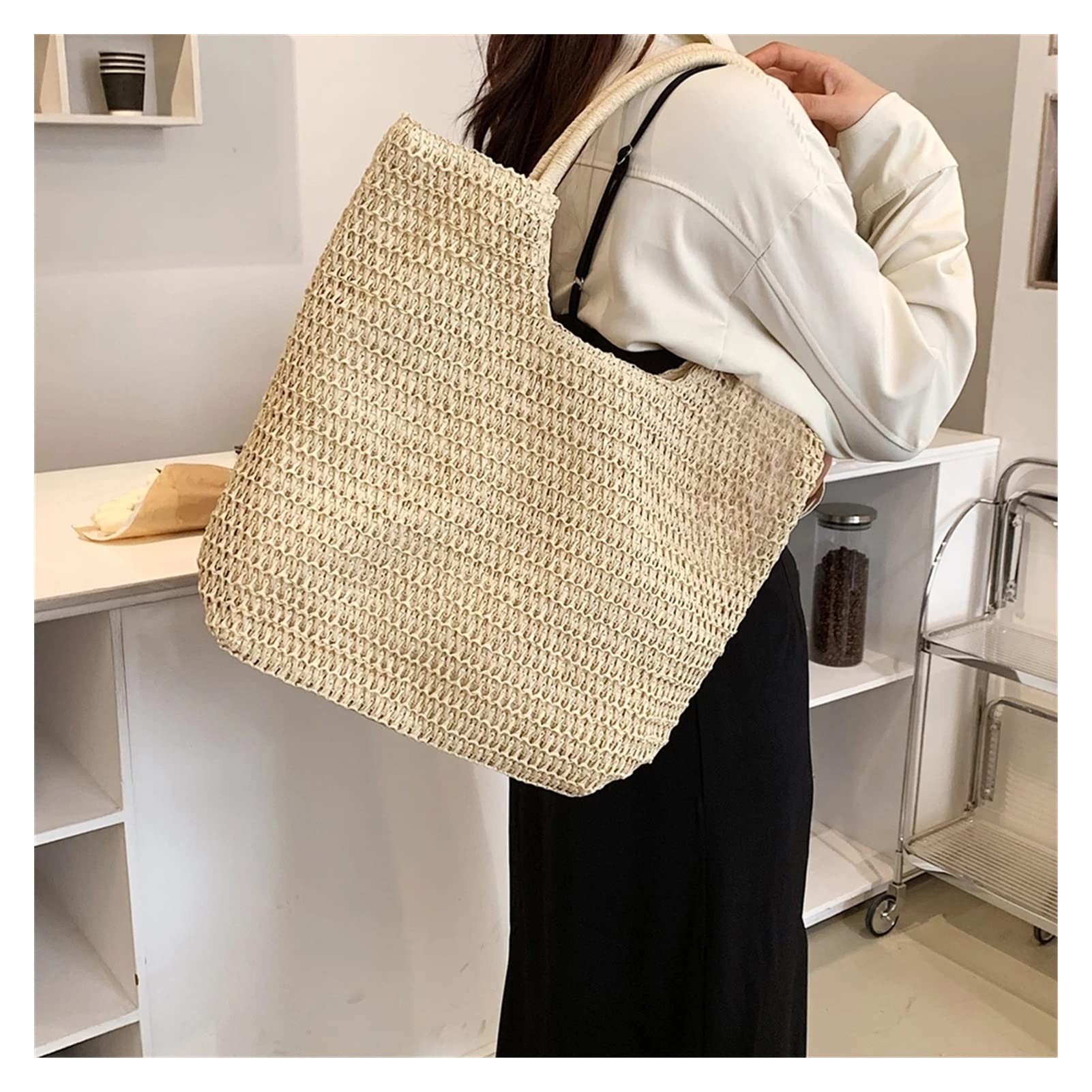 Stylish Summer Large Capacity Woven Shoulder Bag for Women - Beach Tote, Shopping Handbag & Casual Clutch (39cm, Color B) | Perfect for Beach Outings, Travel & Daily Use
