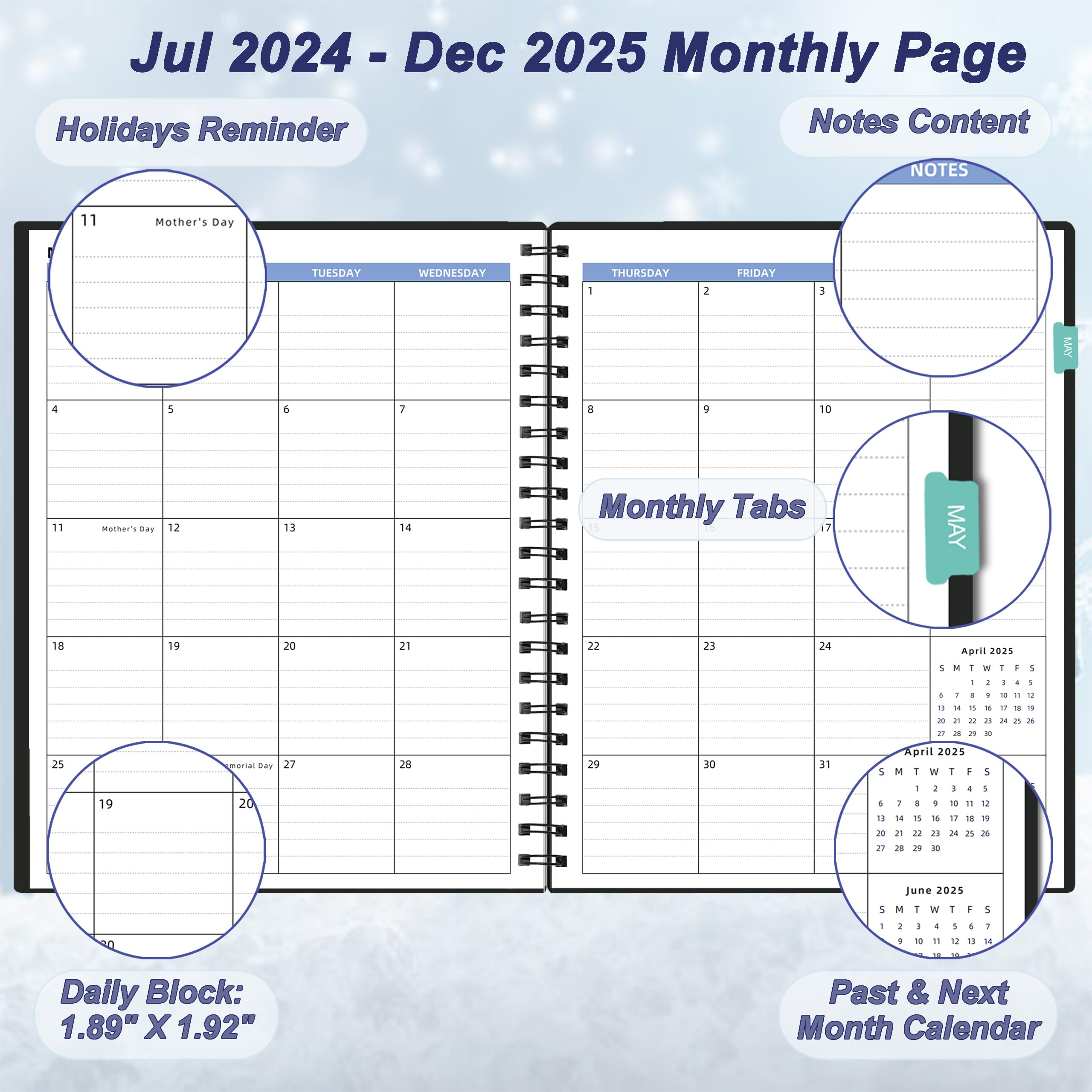 2024-2025 Monthly Planner - 18 Month Academic Calendar from July 2024 to December 2025 - 8.7