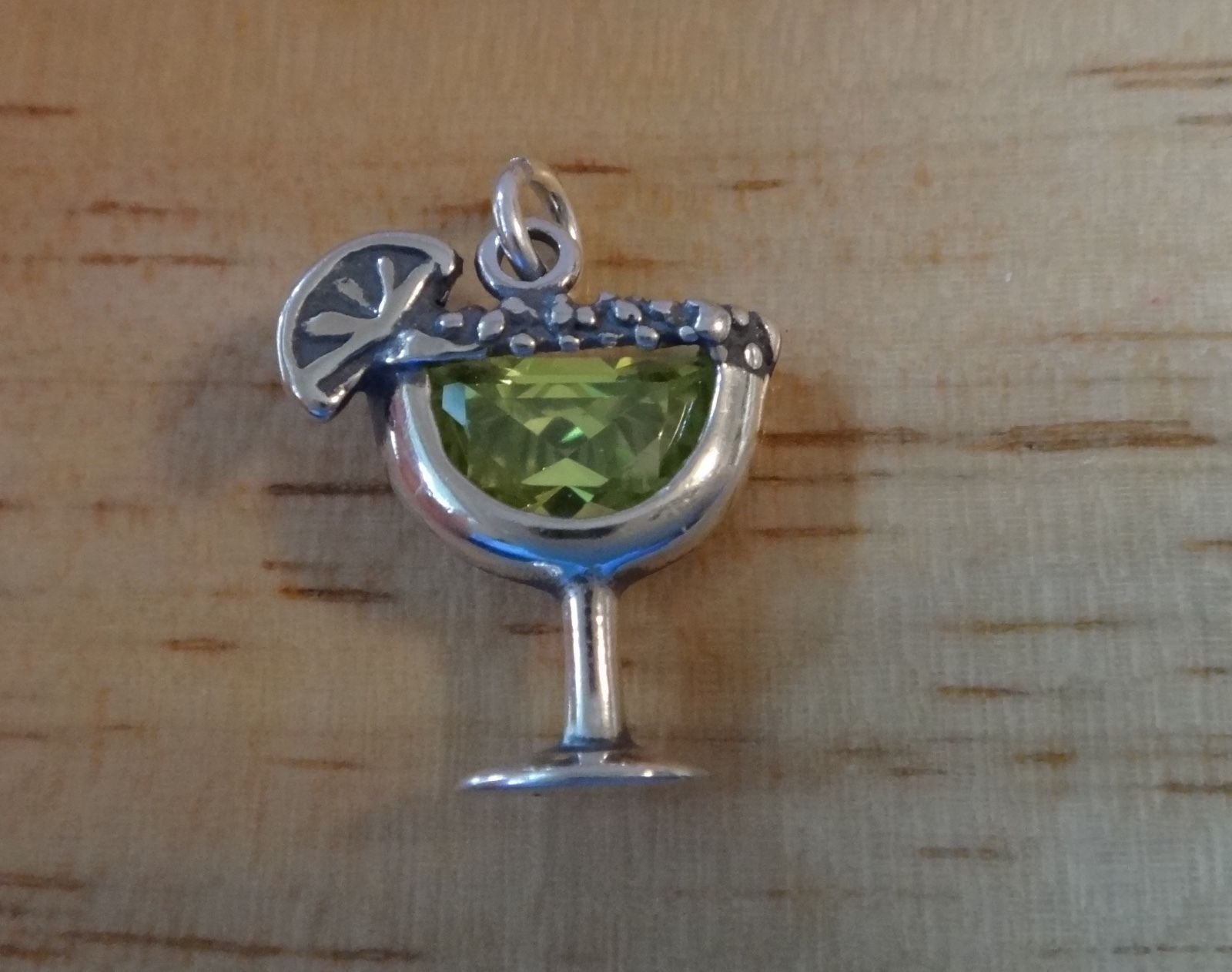 Sterling Silver Margarita & Lime Glass Pendant Necklace with Crystal Accents - Elegant Jewelry for Women - Perfect for Parties, Beach Vacations & Summer Outfits