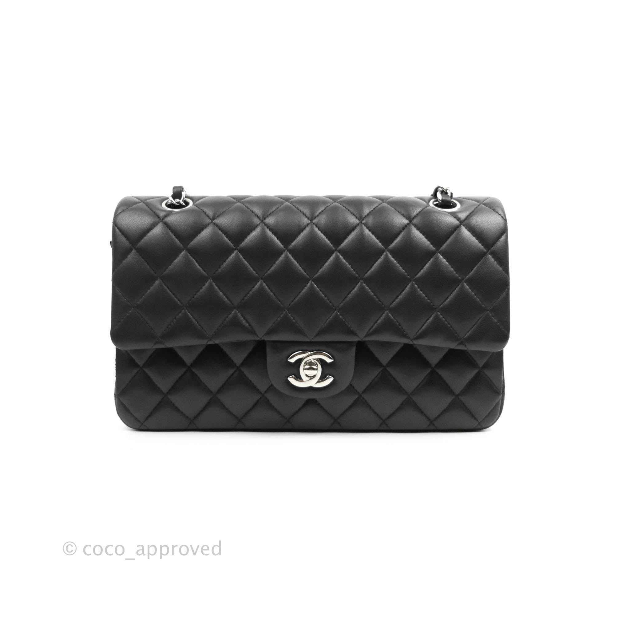 Chanel Classic Medium Double Flap Bag Black Lambskin Leather with Silver Hardware - Luxury Handbag for Women, Perfect for Work, Evening Events & Special Occasions
