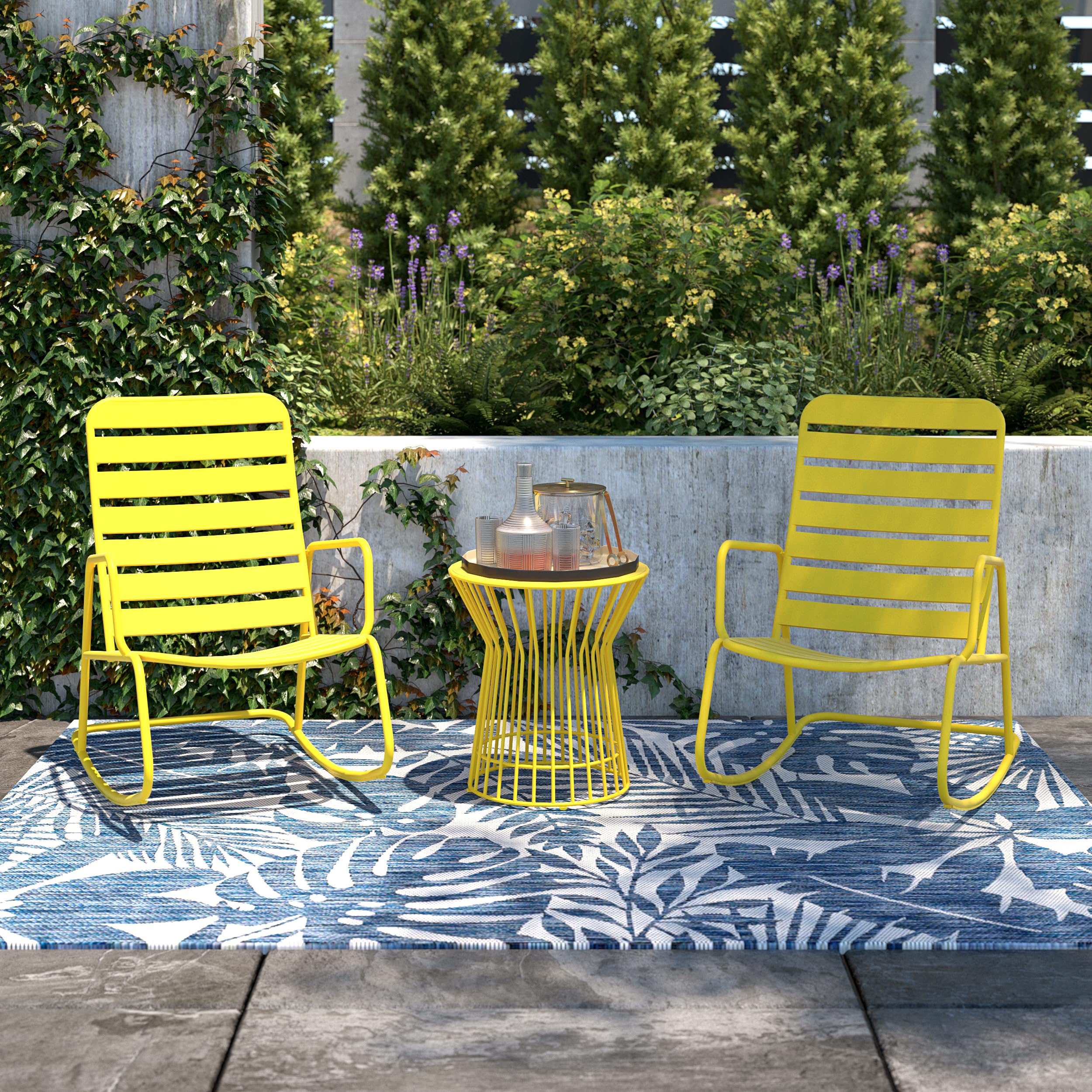 Novogratz 88068YLW1E Poolside Roberta Outdoor Side Table - Yellow Accent Table for Patio, Garden, Poolside & Backyard Decor - Perfect for Drinks, Books & Outdoor Relaxation