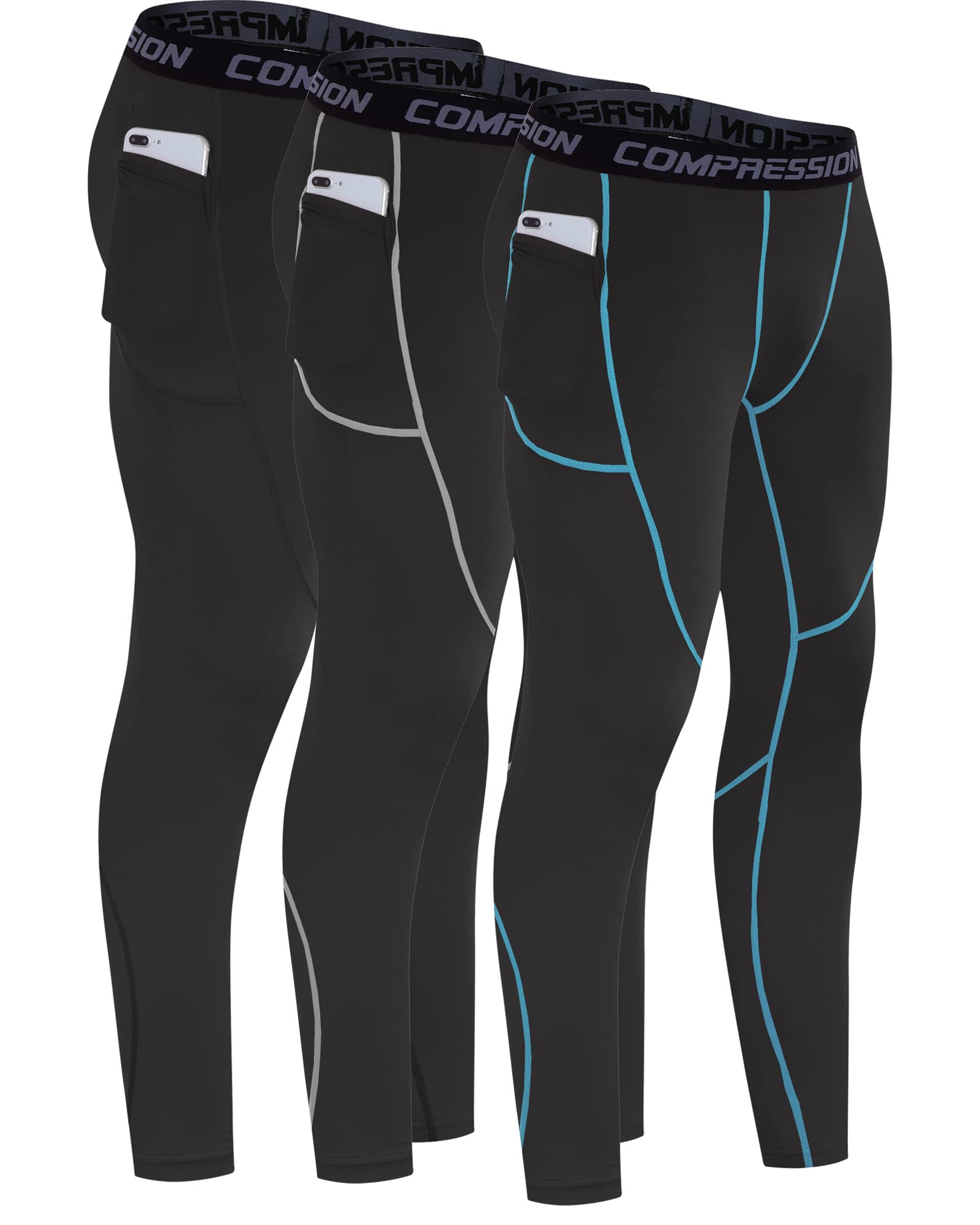 Milin Naco Men's Compression Pants - High Performance Running & Ski Base Layer Leggings for Workout, Training & Cold Weather Activities