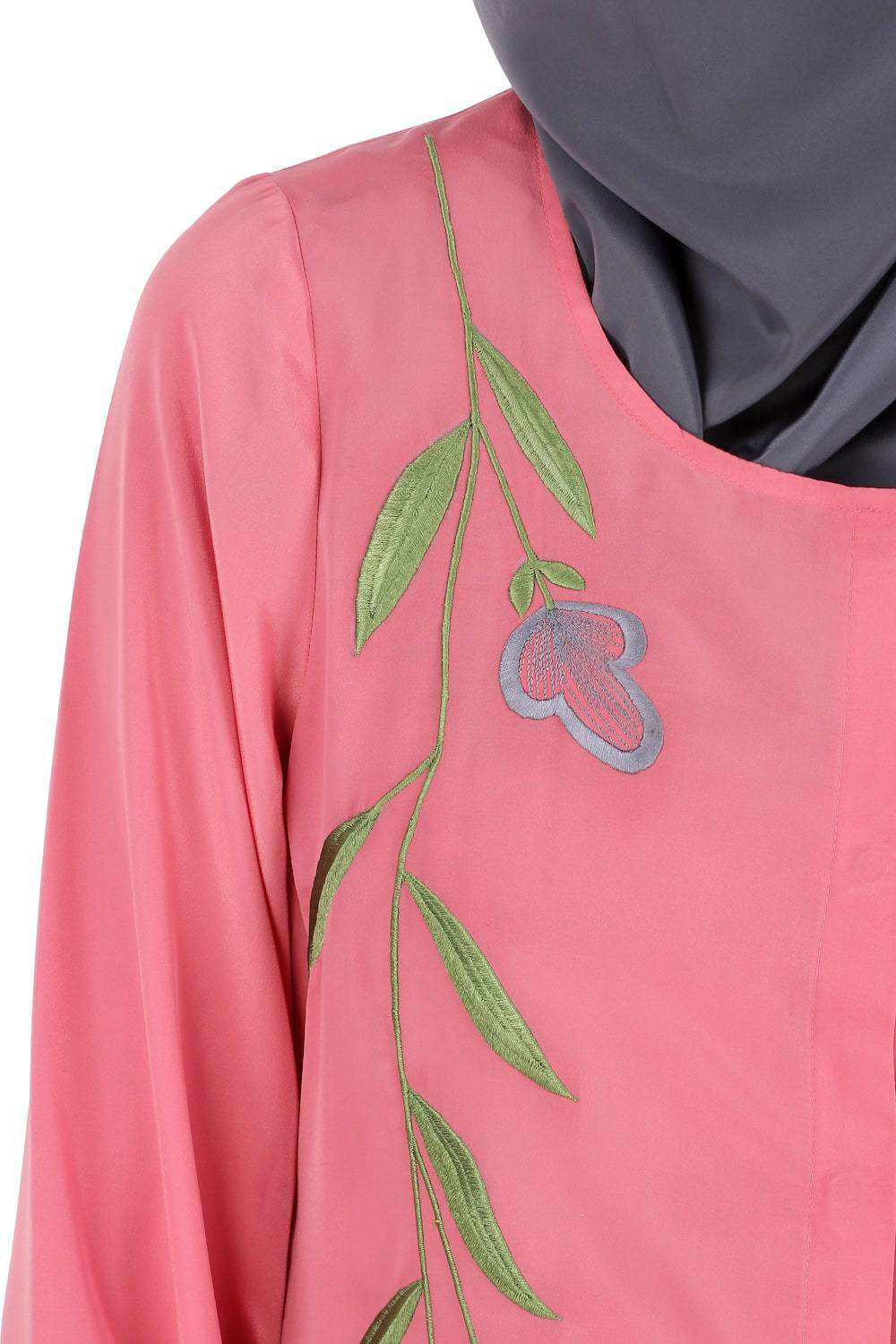 Elegant Dusty Pink Front Open Embellished Abaya Dress for Women - Perfect for Ramadan, Eid, Wedding & Special Occasions
