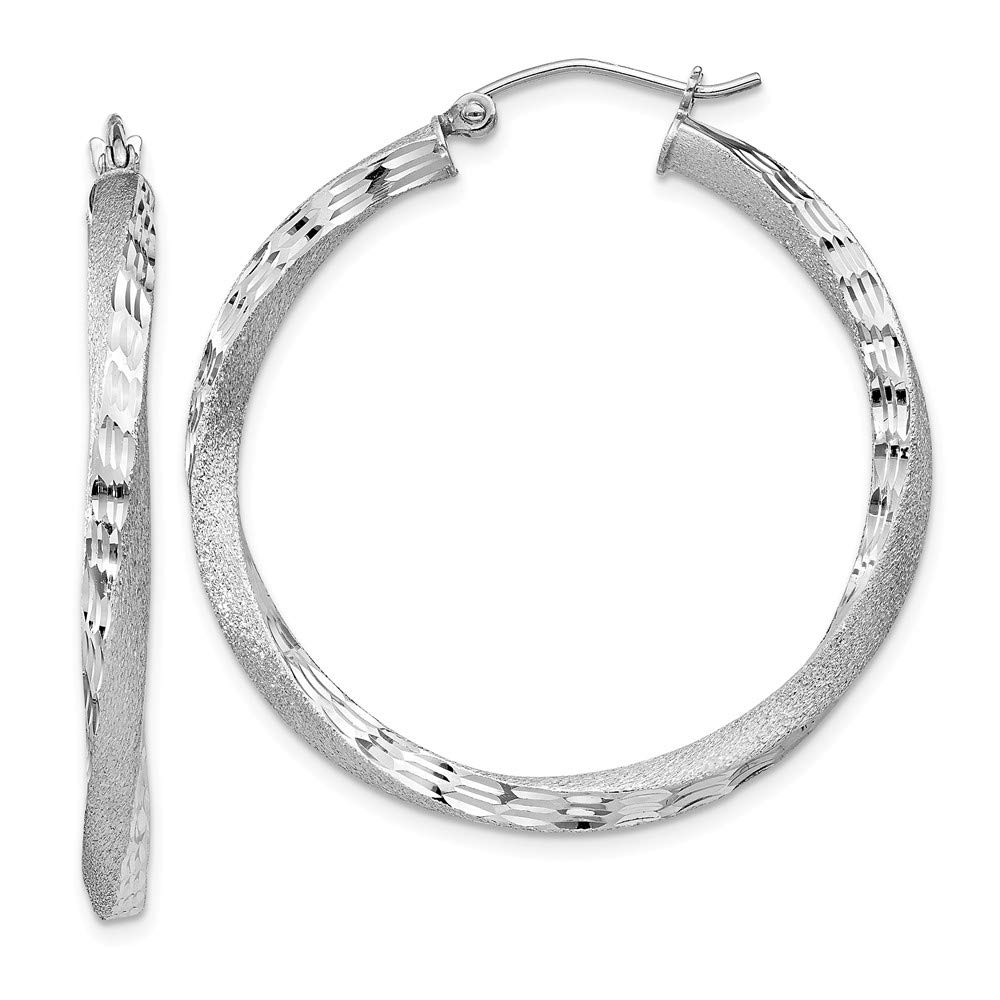 Sterling Silver 3mm Twisted Hoop Earrings - Polished & Satin Finish - Elegant Shiny-Cut Design QE4613 | Perfect for Parties, Weddings & Everyday Wear