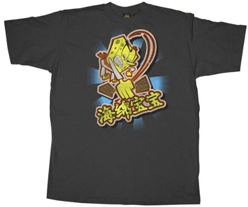 Spongebob SquarePants Japanese Kanji Print Charcoal Grey Cotton T-Shirt for Men & Women - Casual Wear, Anime Fans, Gift Idea