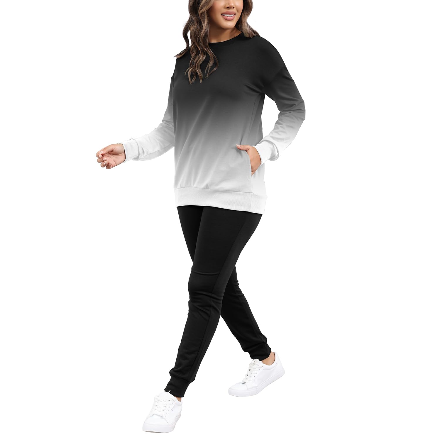 HBQ Women's Two Piece Outfits - Long Sleeve Casual Sweatsuits & Jogger Tracksuits Lounge Sets with Pockets | Comfy Loungewear for Home, Gym & Running